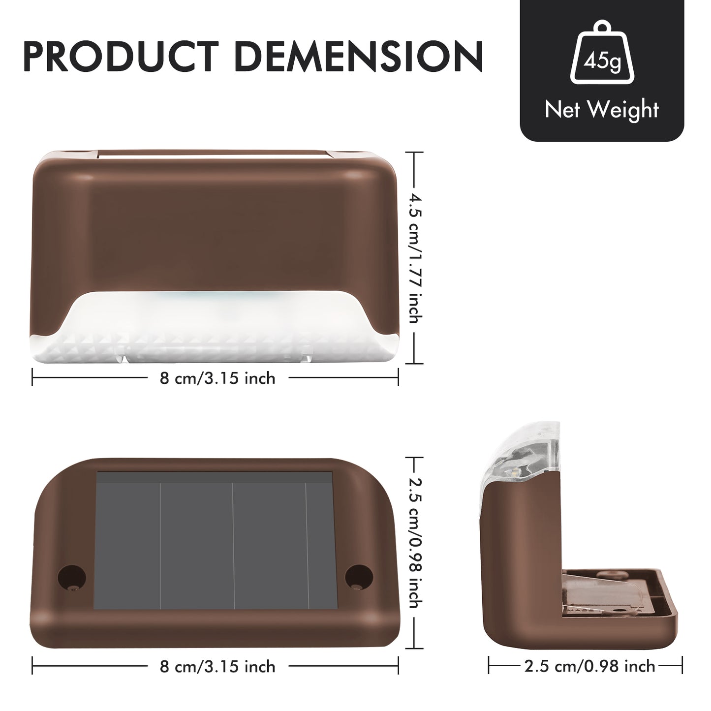 4PCS Outdoor Solar Deck Lights, Waterproof Solar Step Lights, LED Solar Lights for Outdoor Stairs Fence Yard Patio Railing Garden Pathway Christmas Decoration Lights(Brown-Warm White)