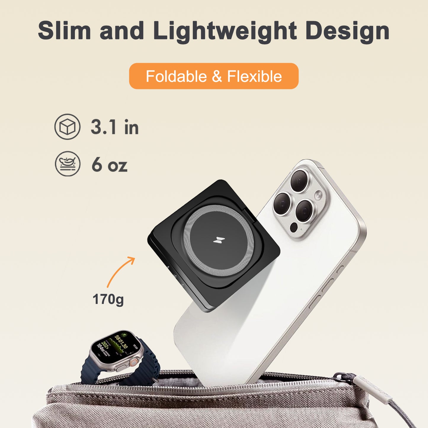 Foldable Magnetic Wireless Charger for iPhone Airpods iWatch: 3 in 1 Charging Station For Apple Multiple Devices - Travel Charging Pad Dock Compatible with Apple 12 and above series