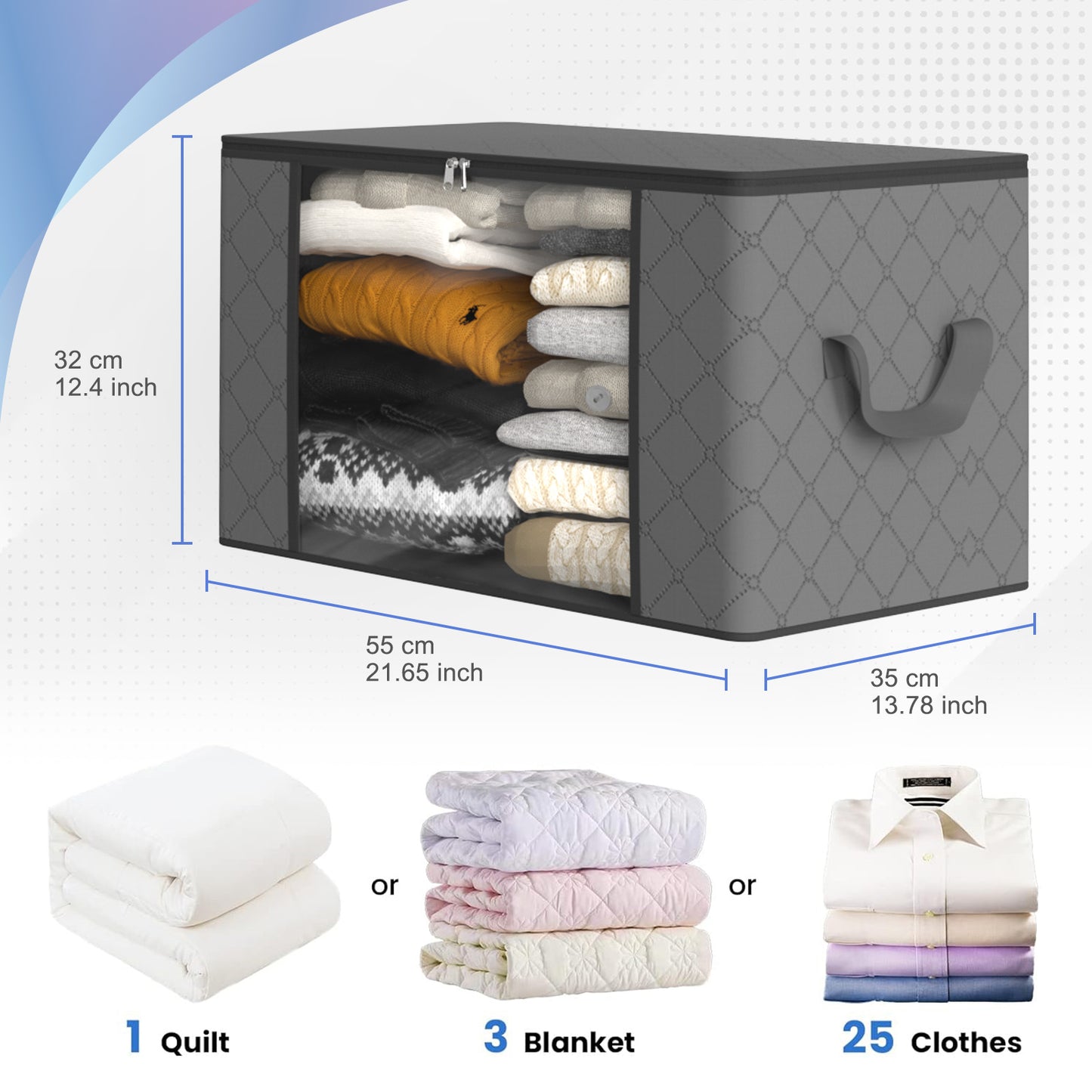 Clothes Blanket Storage Bags, 6 Pack Nonwoven Storage Bins with Lids Closet Organizers, Gray