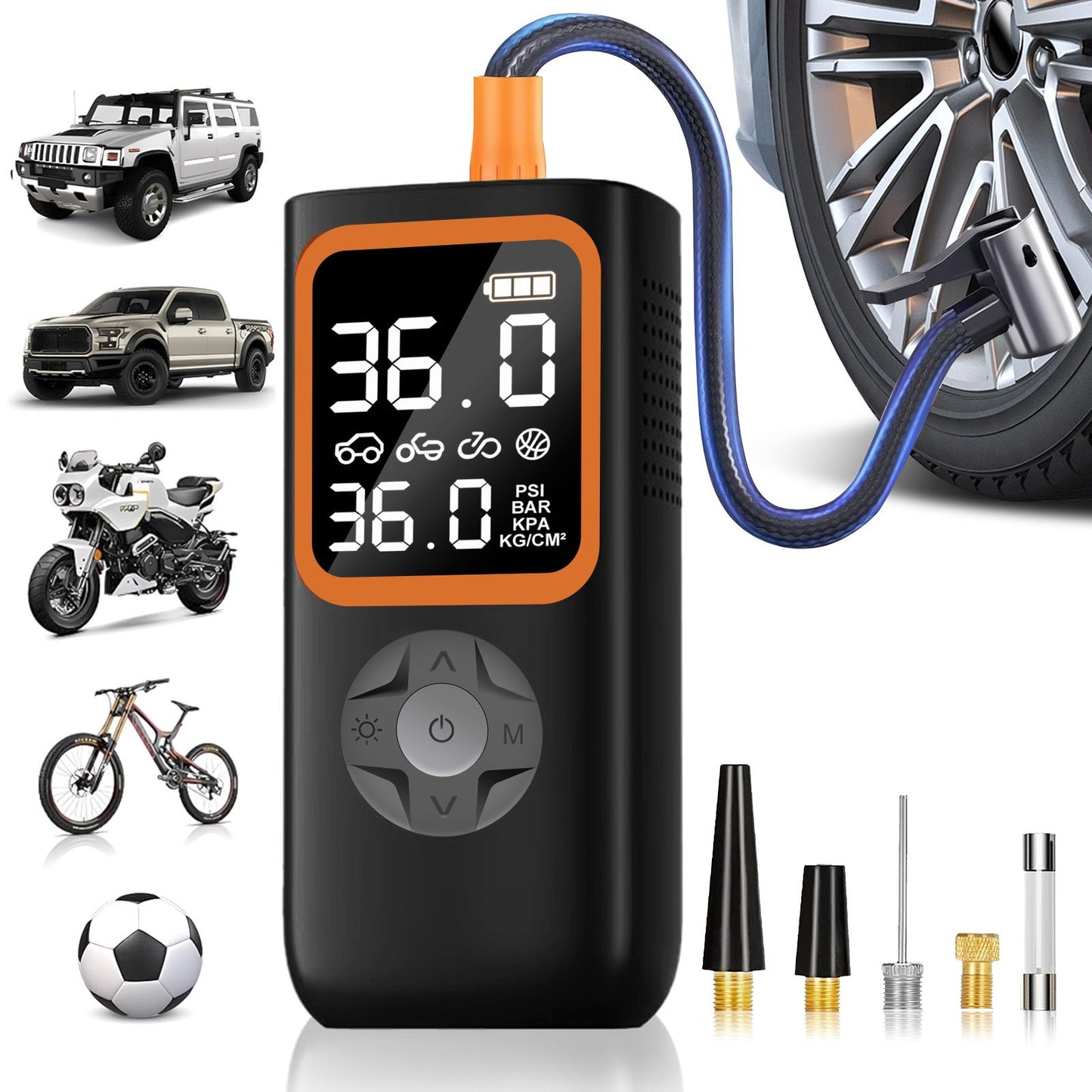 Portable Air Compressor, 160PSI Cordless Car Tire Inflator with Digital Pressure Gauge and LED Light, Auto Air Pump For Compact Car, Motorcycles, Electric Bikes, Ball