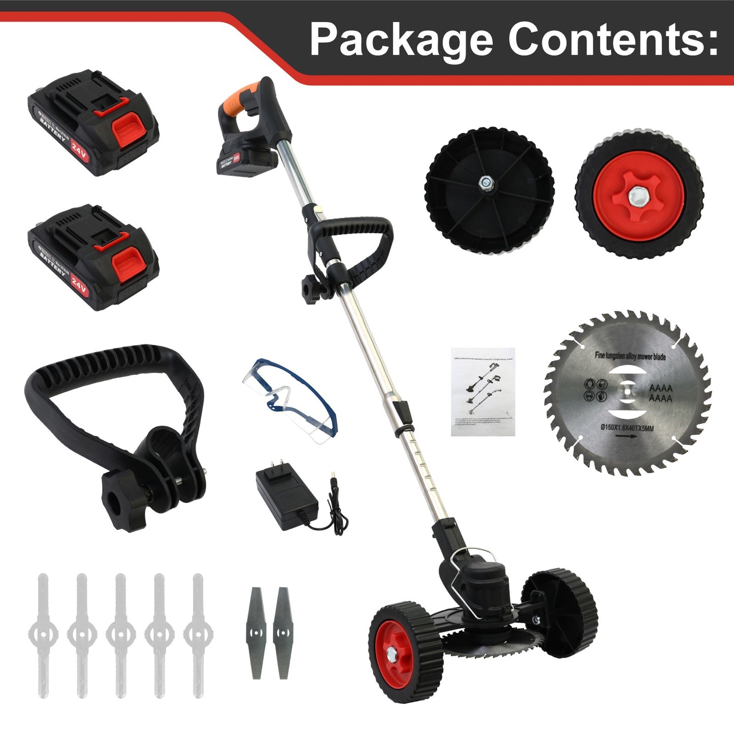 Baokaler Foldable Grass Trimmer, Cordless Electric Weed Eaters Weed Trimmer with 2 Battery