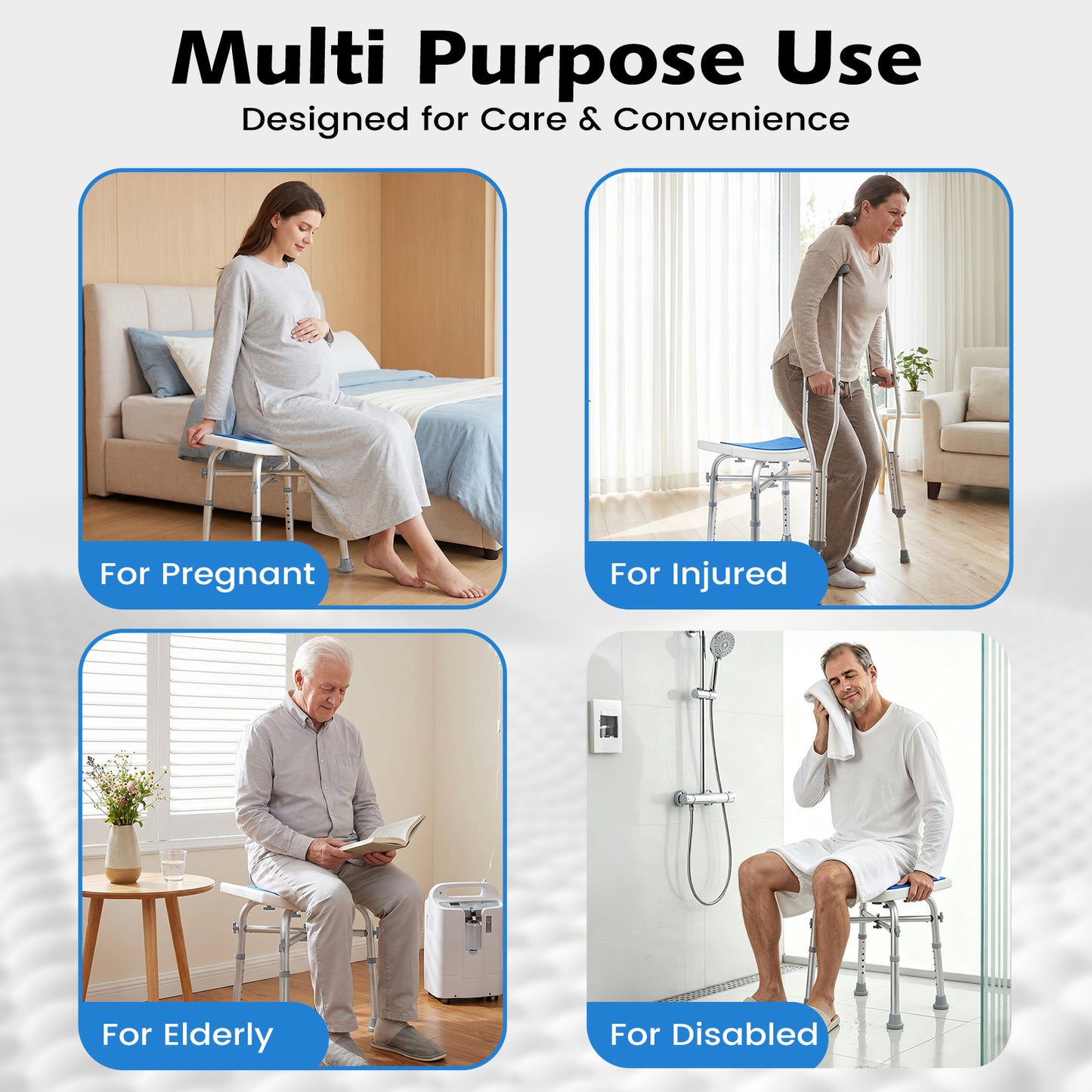 Shower Chair 400lbs Heavy Duty Shower Stool with Padded Bath Seat, Tool-Free Assembly, Height Adjustable Anti-Slip Shower Bench Bathtub Stool Seat for Elderly, Senior, Handicap & Disabled