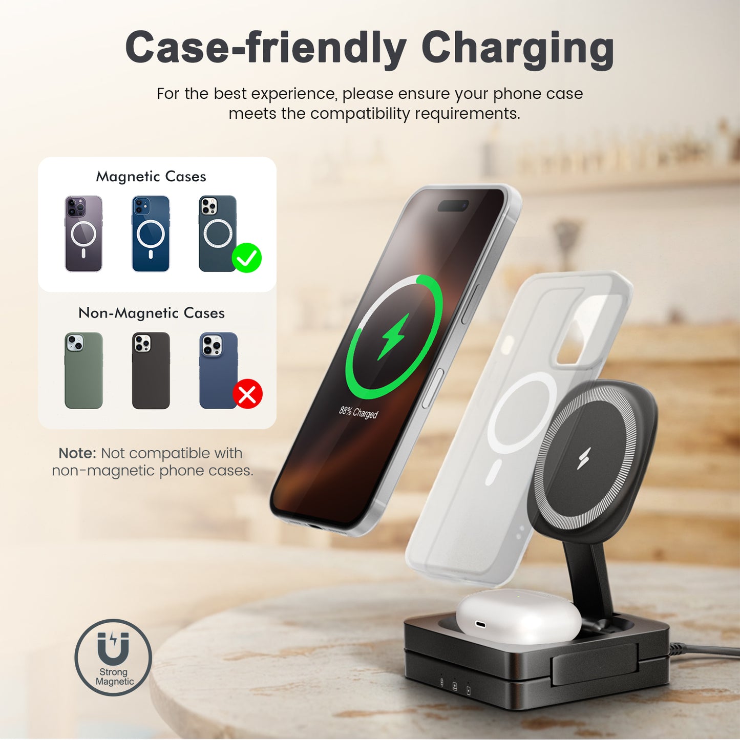 Foldable Magnetic Wireless Charger for iPhone Airpods iWatch: 3 in 1 Charging Station For Apple Multiple Devices - Travel Charging Pad Dock Compatible with Apple 12 and above series