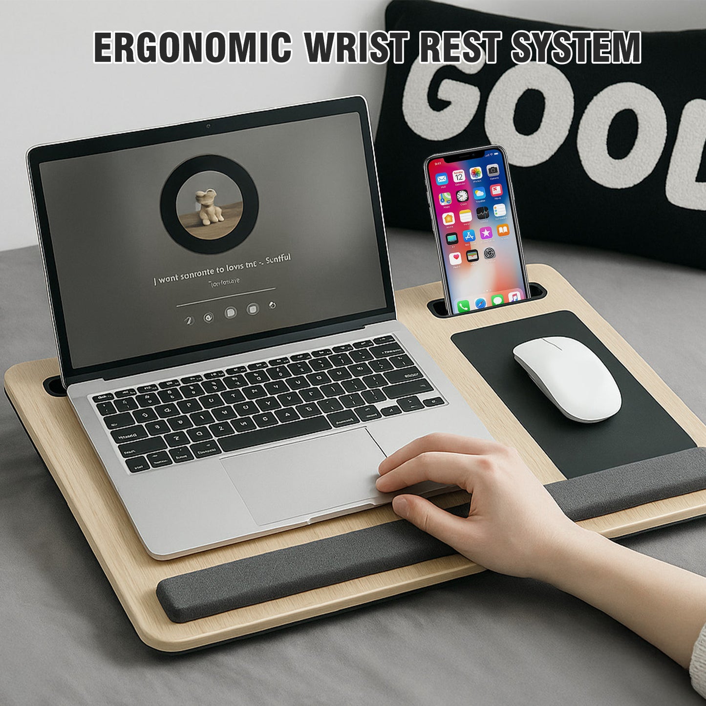 Lap Desk Laptop Bed Table, Home Office Portable Computer Lapdesk with Soft Pillow Cushion