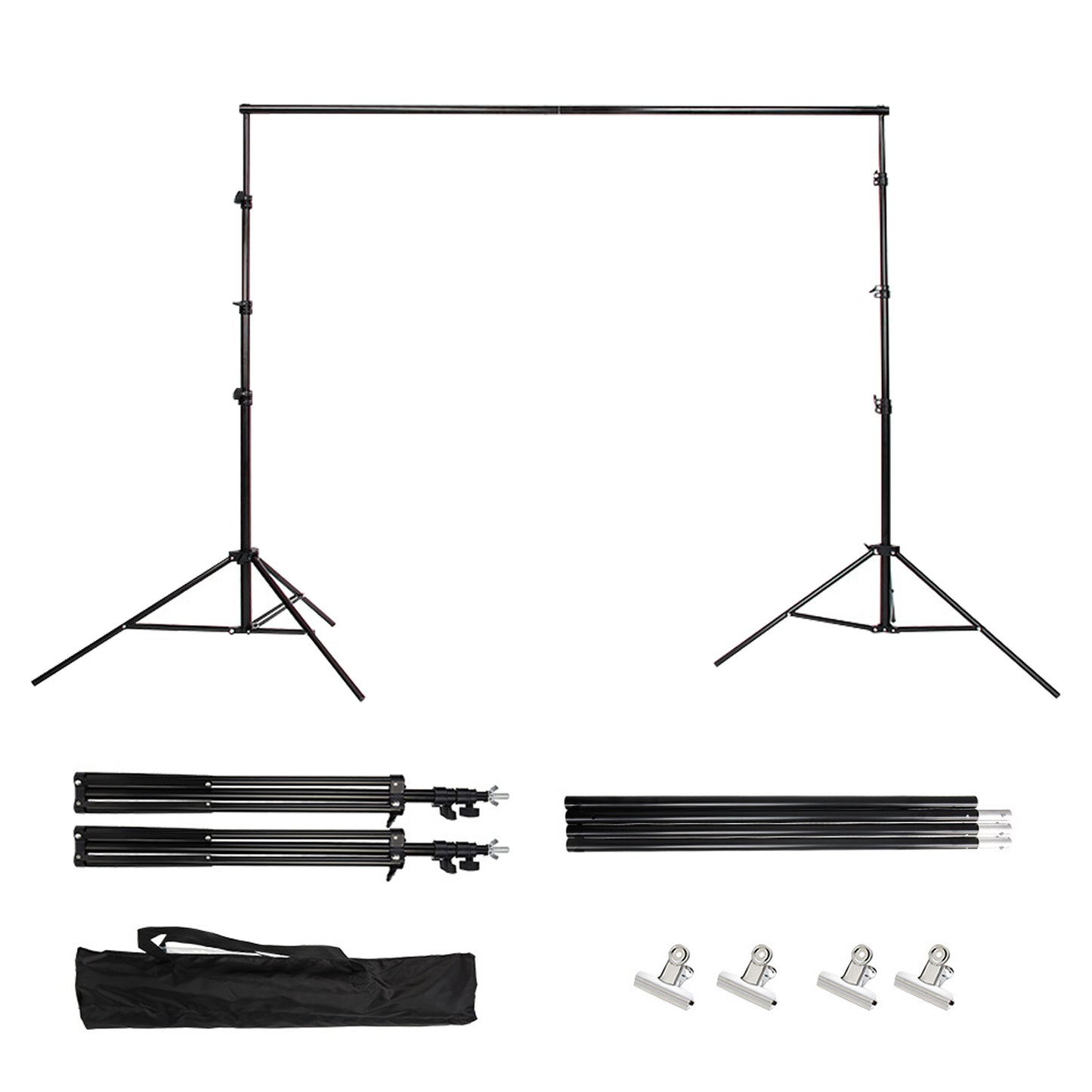 Adjustable Background Support Stand Photography Video Studio Backdrop Kit with Carry Bag,4 Backdrop Clamps