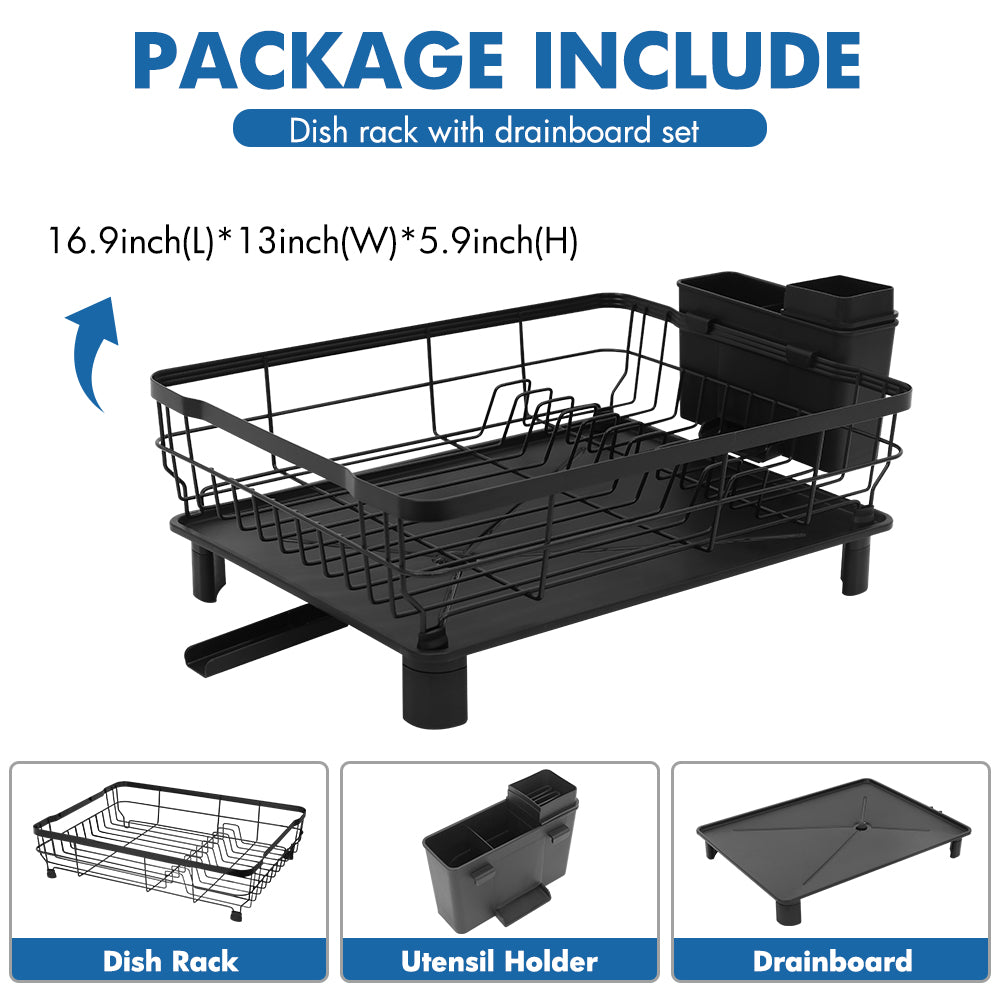 Dish Rack Dish Drainers for Kitchen Counter, Dish Rack with Drain , Dish Drying Rack Drain with Utensil Holder, Cup Holder, Kitchen Dishes Storage and Organizers