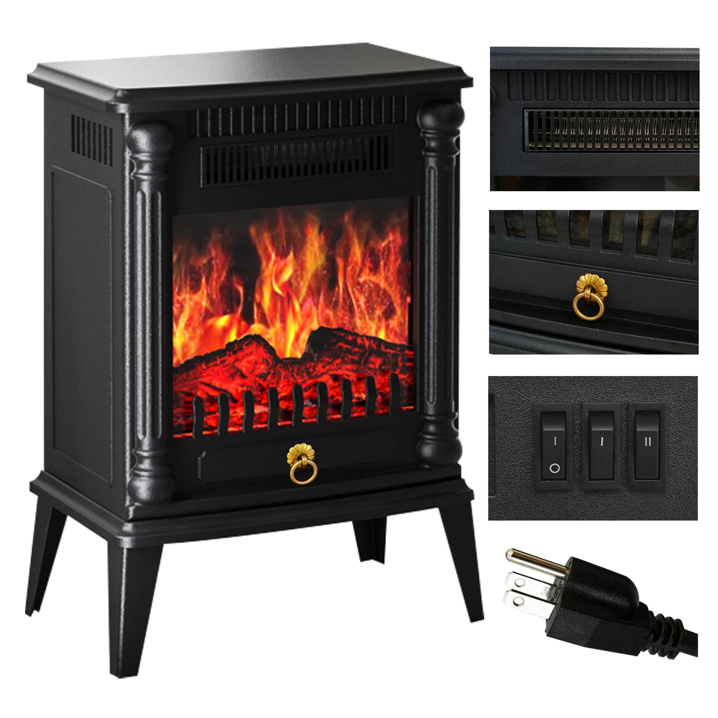 CATGOOD Indoor Fireplace 1500W Electric Fireplace Stove Heater, Adjustable Brightness and Heating Mode, 32.5*20*45cm(12.79"x7.87"x17.71")