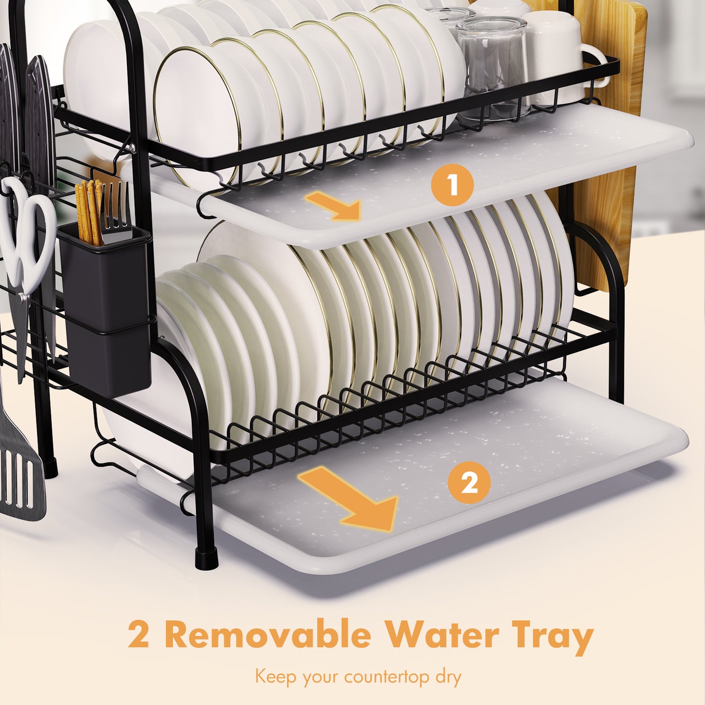 Dish Drying Rack, Kitchen Organization Storage Shelf Dish Drainer Rust-poof Dish Racks for Organizer Home Kitchen Counter with Drainboard, Utensil Holder, Cutting Board Holder