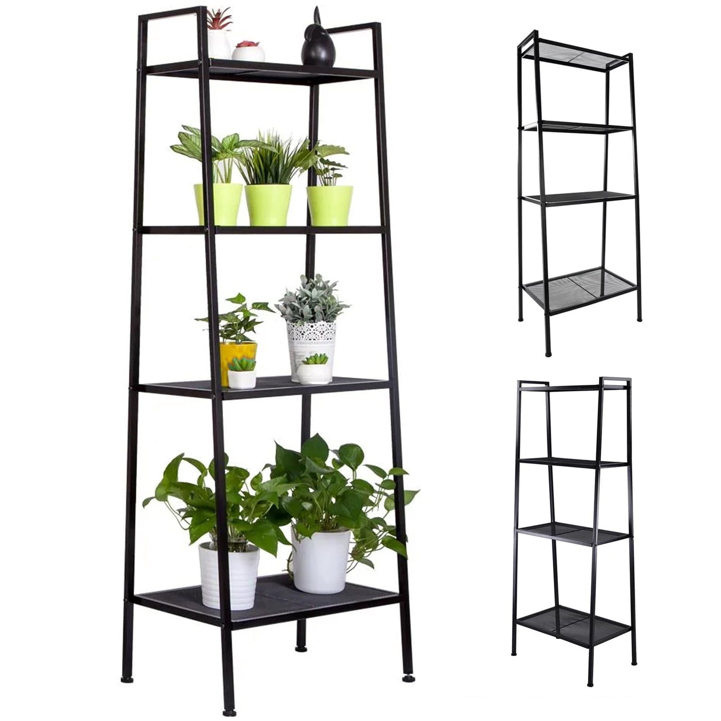 Baokaler Ladder Shelf, 4-Tier Metal Bookshelf Plant Flower Stand Storage Rack Industrial Organizer Modern Shelves Shelving Bookcase Metal Frame for Living Room Kitchen Office 23.6*13.8*57.9in Black