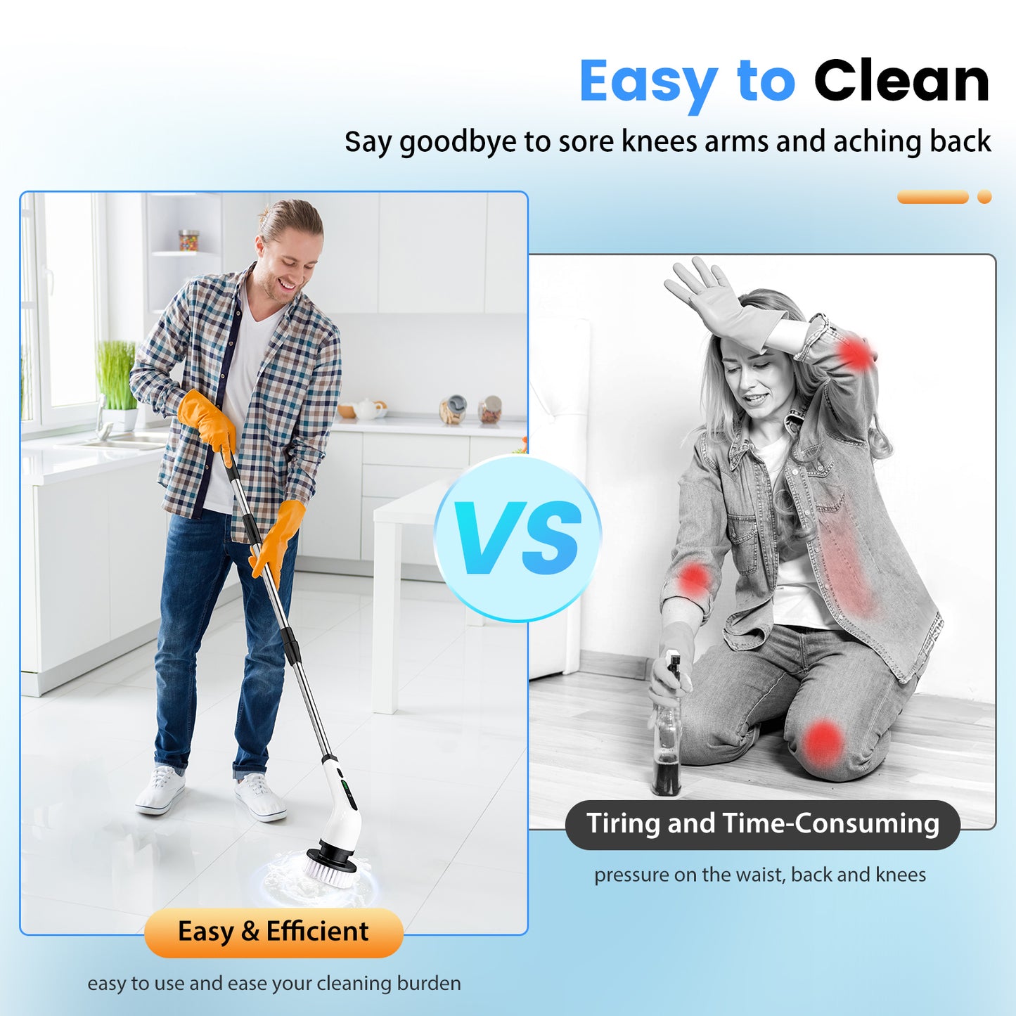 CATGOOD Power Scrubber 3 Adjustable Speeds, Electric Spin Scrubber, Cordless Cleaning Brush with 8 Replaceable Brush Heads, Adjustable & Detachable Long Handle
