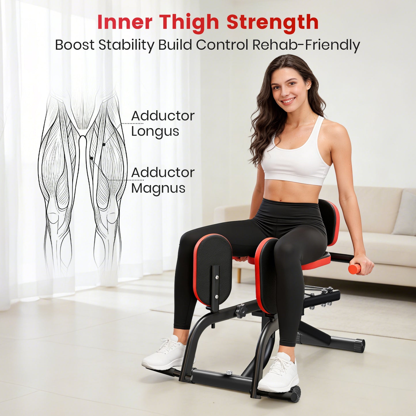 Hip Abductor Machine, 3-in-1 Thigh & Glute Trainer for Home Gym, Adjustable Resistance for Inner/Outer Thigh Toner and Butt Lifter, Compact Leg Workout Equipment