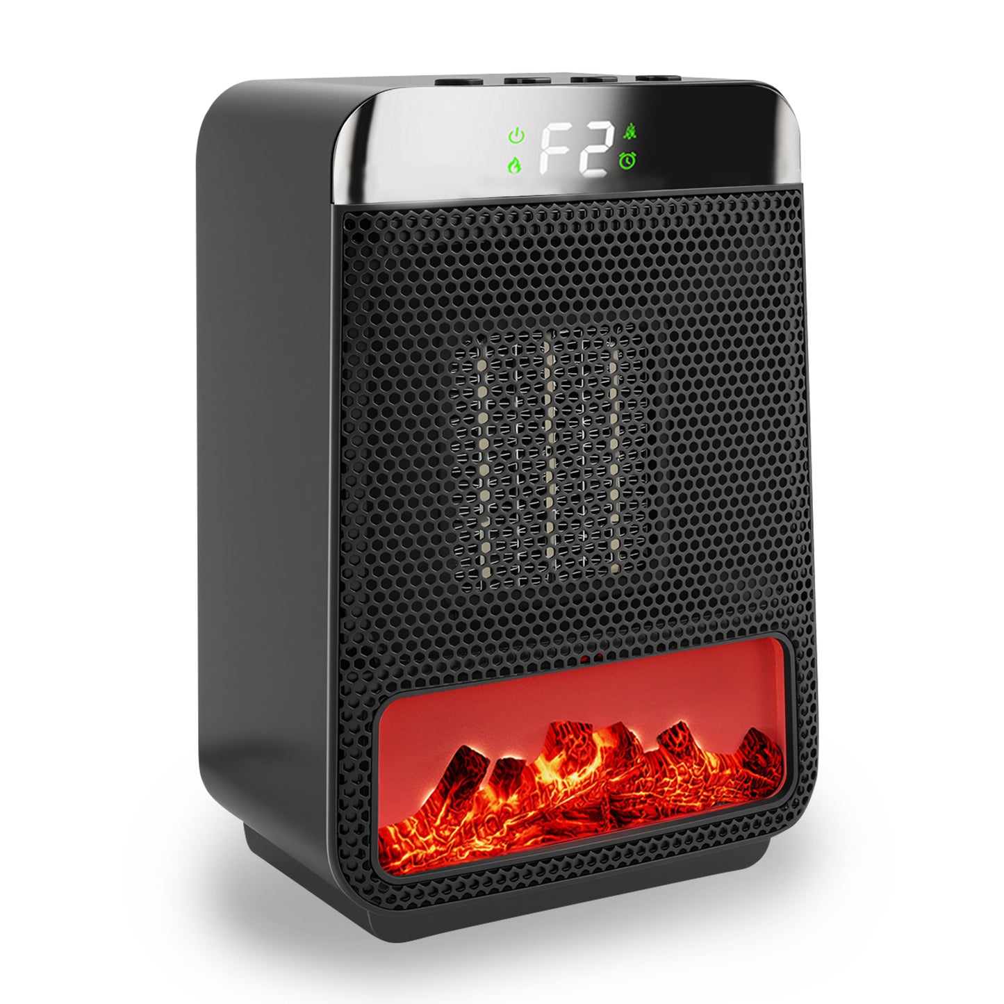 Indoor 1500W 3D Dynamic Flame Tabletop Heater with Safety Protection & Timer, Low-Noise Ceramic Heater Fan for Bedroom, Office, and Indoor Use