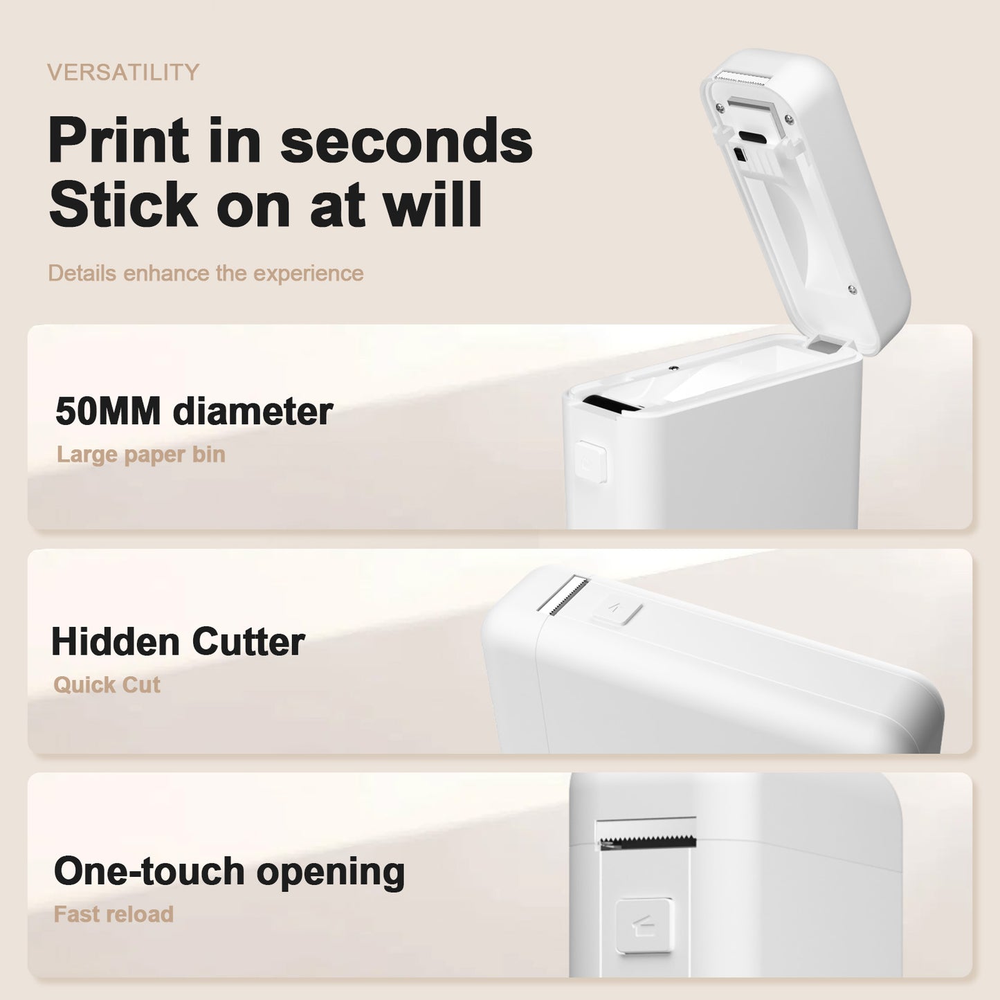 Portable Label Maker Machine with Tape - HP2 Bluetooth Label Printer for Storage, Office, Home, Mini Smart Phone, White