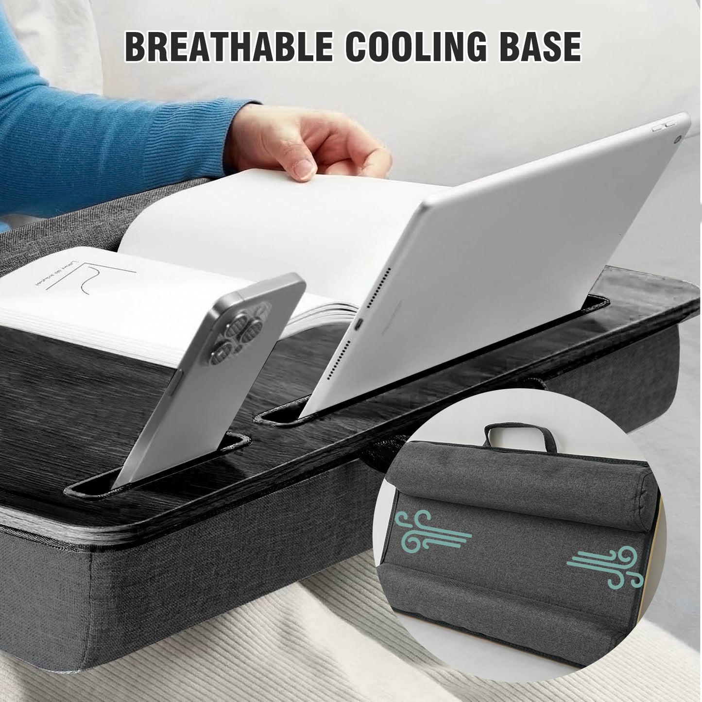 Portable Lap Desk for Laptop, Wood Lapdesk Bed Table with Handle, Black