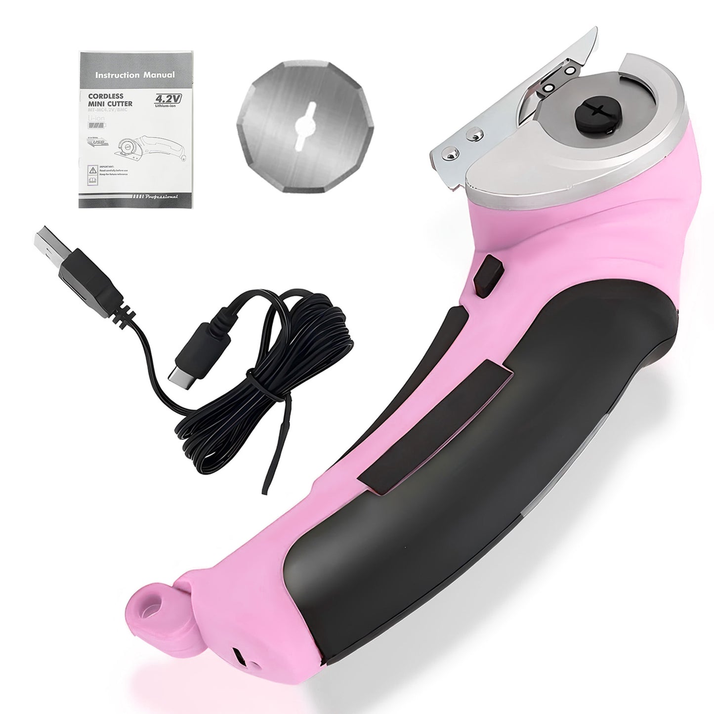 Cordless Electric Scissors, Cardboard Cutter, Rechargeable Powerful 4V Scissor Cutting Tool for Cardboard, Fabric, Leather, Pink