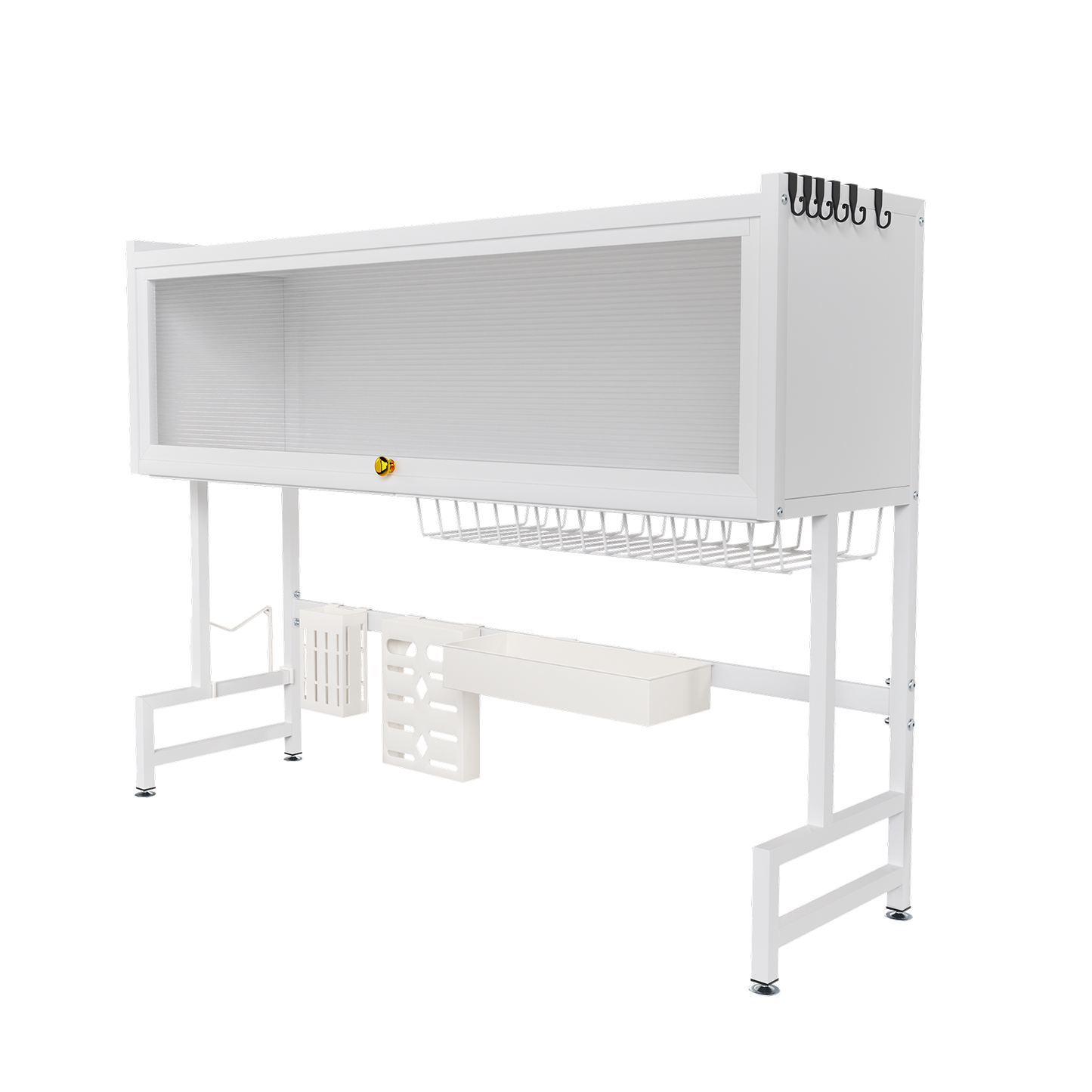 Over the Sink Dish Rack with Cabinet, Multifunctional Dish Drying Rack Above Sink with Visible Cupboard Door for Drying Dishes, Glasses, Bowls, and Utensils, White, Length-41.34"
