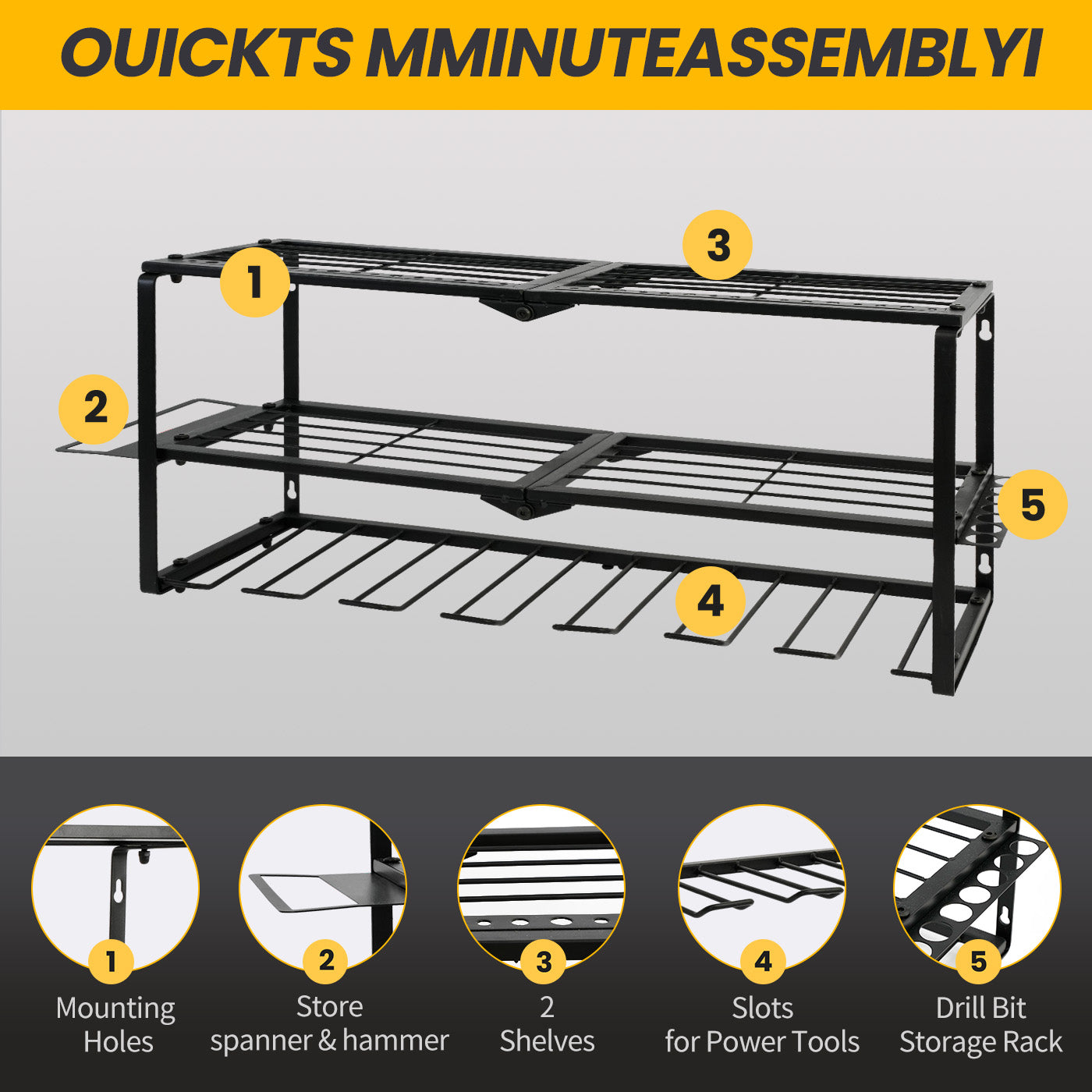 ALSO GO Power Tool Organizer, Power Drill Holder Wall Mount, 3 Layers Heavy Duty Metal Tool Storage Rack, Battery Tools Holder Shelf, Adjustable Height Iron Tool Rack for Workshop or Garage, Black