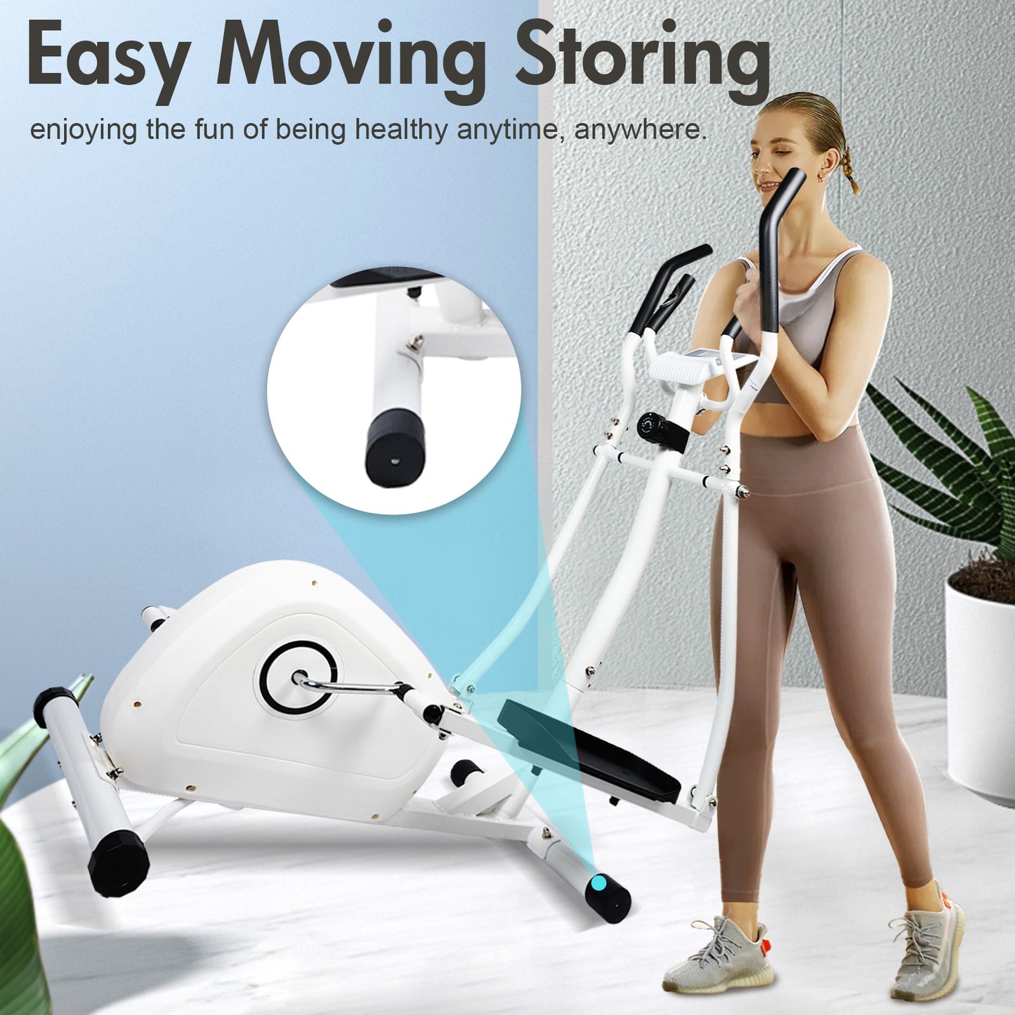 Magnetic Elliptical Machine, Cross Trainer with 8 Resistance Levels, Elliptical Trainer with Pulse Rate Grips, Multi-Function LCD Monitor, White