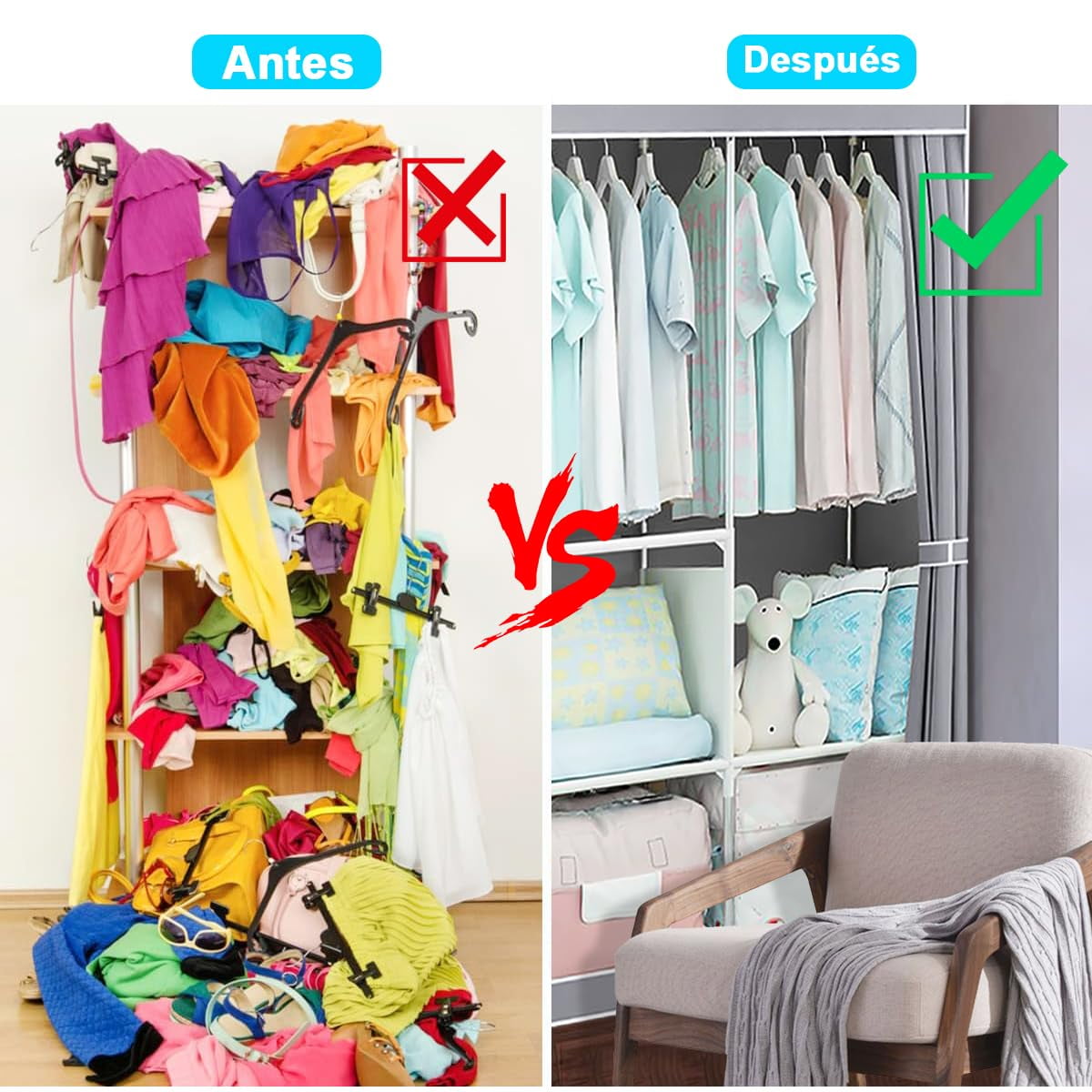 Wardrobe Closet Storage with 3 Hanging Rods, Portable Closet Organizers and Storage, Clothes Rack Shelf Garment Cabinet, Tool Free Assembly, Gray