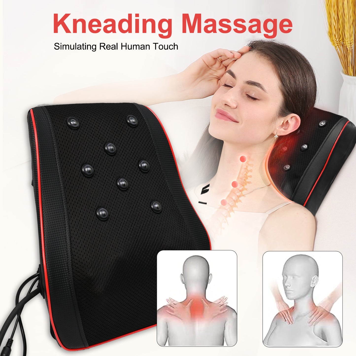 Back Massager with Heat, Shiatsu Back and Neck Massager with 3D, Deep Tissue Kneading for Pain Relief, Massage Pillow at Home or Office