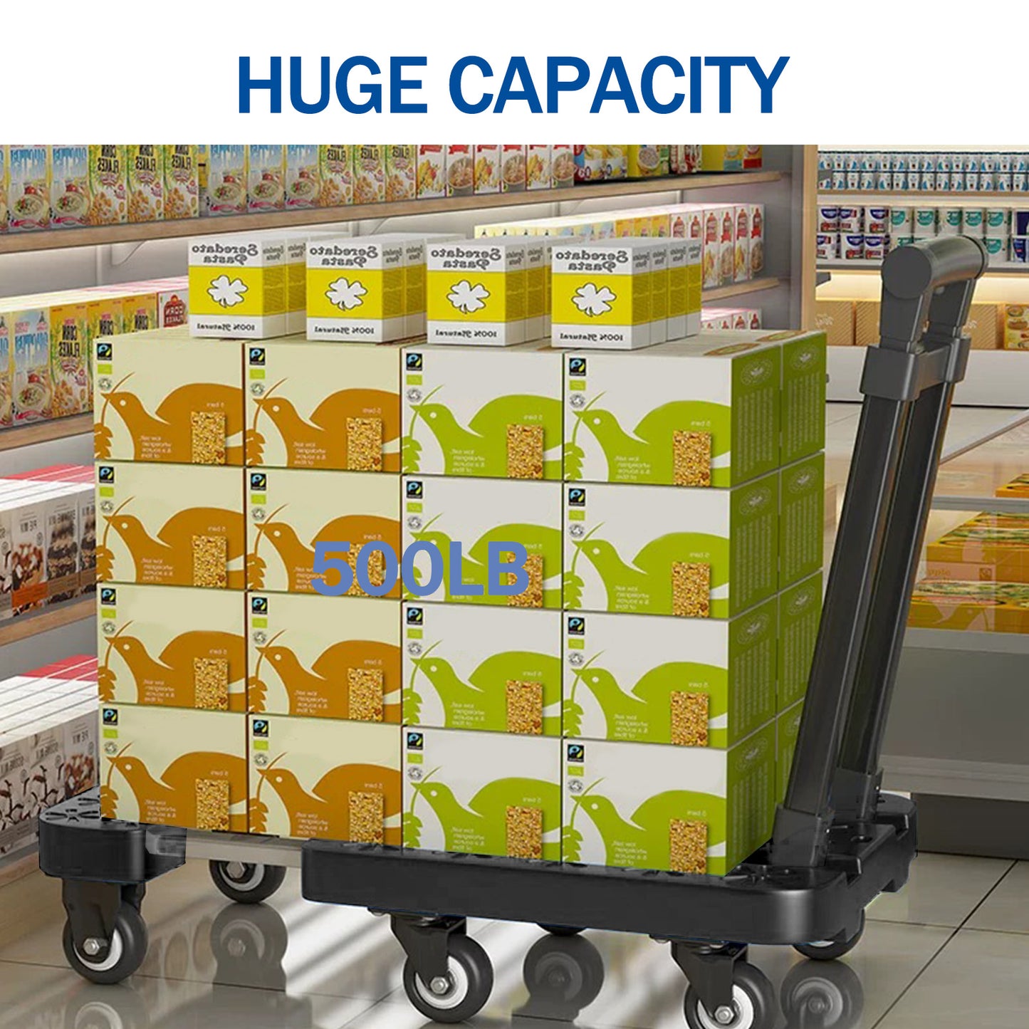 BAOKALER Folding Hand Truck, 500 lbs Capacity Heavy Duty Dolly Cart Foldable Platform, Black