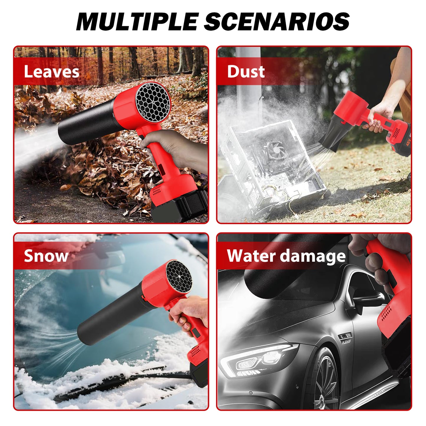 TOPZOO Cordless Leaf Blower Portable Dust Cleaner Handheld Blower 4 Adjustable Speed with Extended Nozzle and LED Display for Drying, Patio Cleaning, 2 X 4.0Ah Batteries
