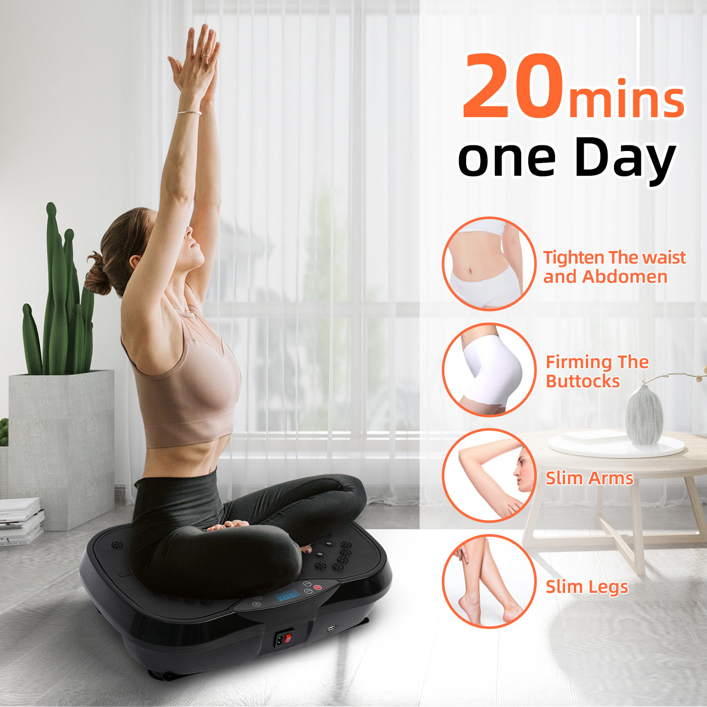 Vibration Plate Exercise Machine, Full Body Workout Machine for Weight Loss, Vibrating Board 300LBS Capacity, Vibration Platform with Resistance Bands, Remote Control, Silver-White