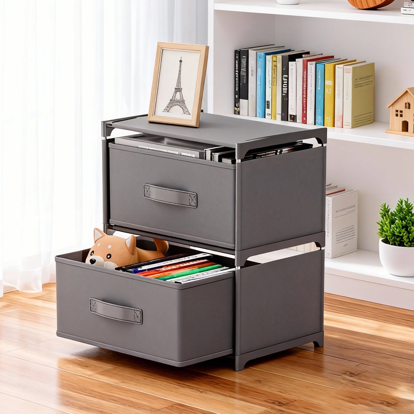 BAOKALER Multifunctional Bedroom Storage Cabinet Drawers for Clothes, Fabric Dressers for Bedroom with 2 Drawers, Small Dresser for Living Room, Hallway, Gray