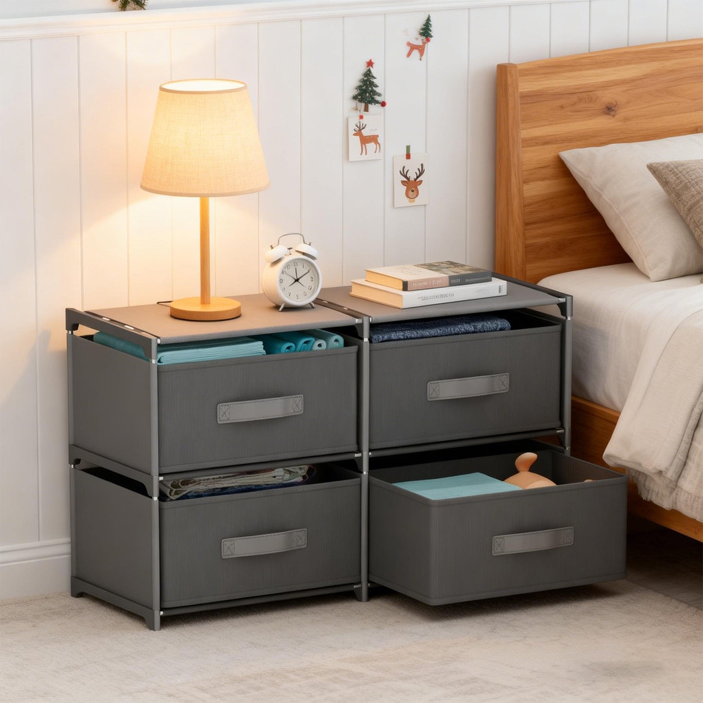 BAOKALER Clothes Drawer Dresser with 4 Drawers, Double Row Non-Woven Fabric Dresser for Bedroom, Hallway, Entryway, Closets, Sturdy Steel Frame, Wood Top, Gray