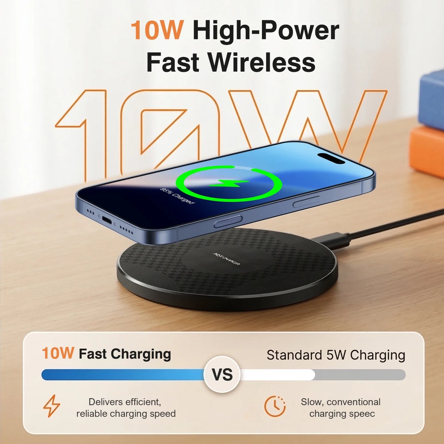 Wireless Charger for iPhone, Portable Charger for Compatible with iPhone 17 16 15 14 13 12 11 Pro Max/Mini/Plus/XR/X/8, Charging Pad for AirPods 4 3 2 Pro, with Charging Adapter, Black