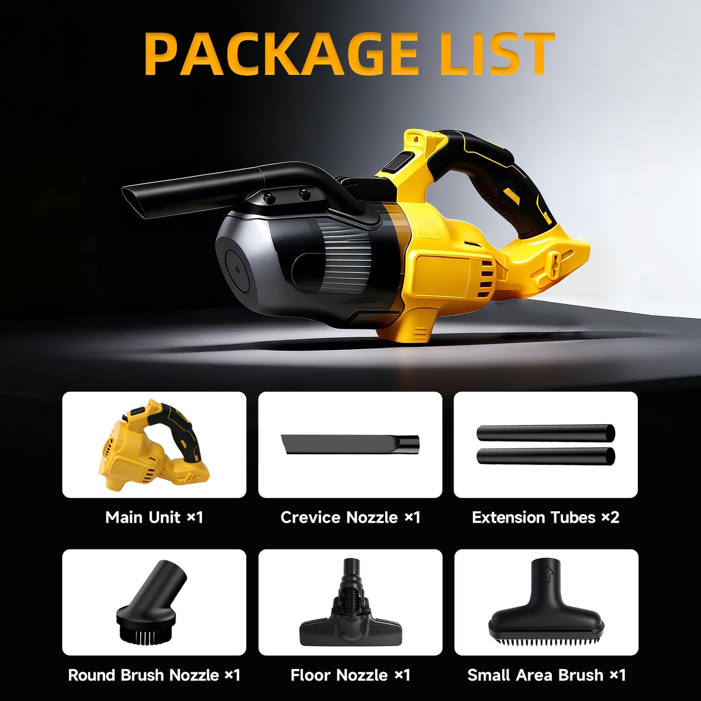 Cordless Handheld Vacuum for Makita Battery, 5-in-1 Car Vacuum Cleaner with LED Light and 400W Motor for Floor Carpet, Yellow (Battery Not Included)