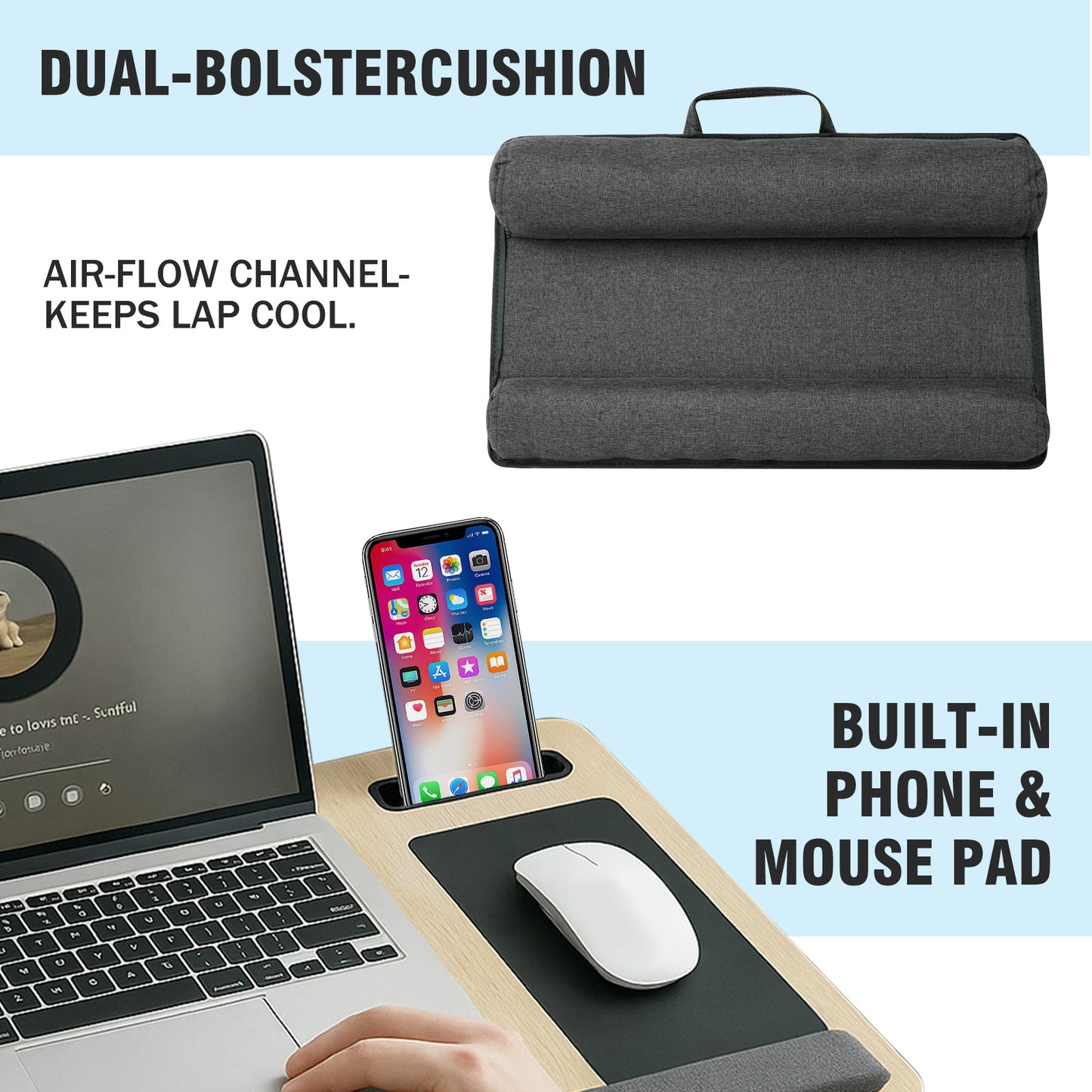 Lap Desk Laptop Bed Table, Home Office Portable Computer Lapdesk with Soft Pillow Cushion