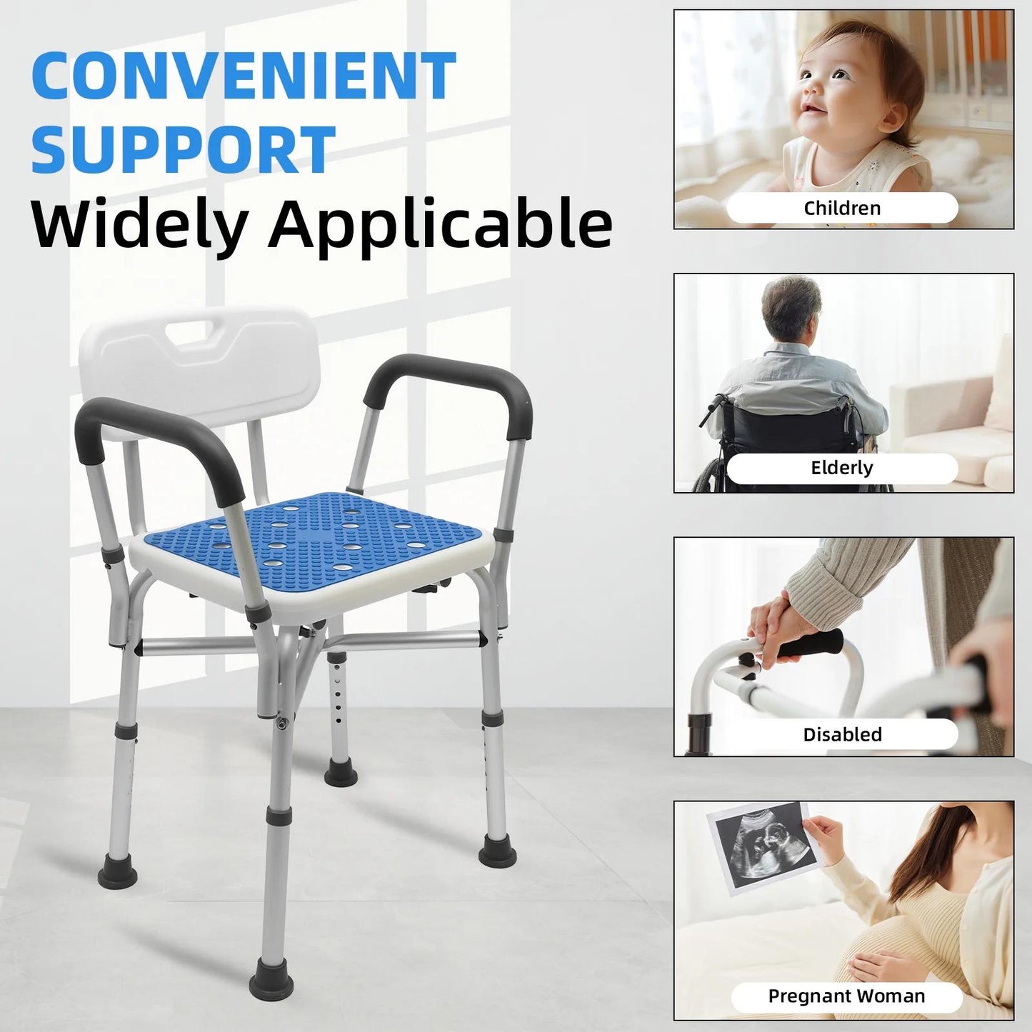 Baokaler Shower Chair 600lbs with Padded Arms and Back, Height Adjustable Shower Stool for Bathtub