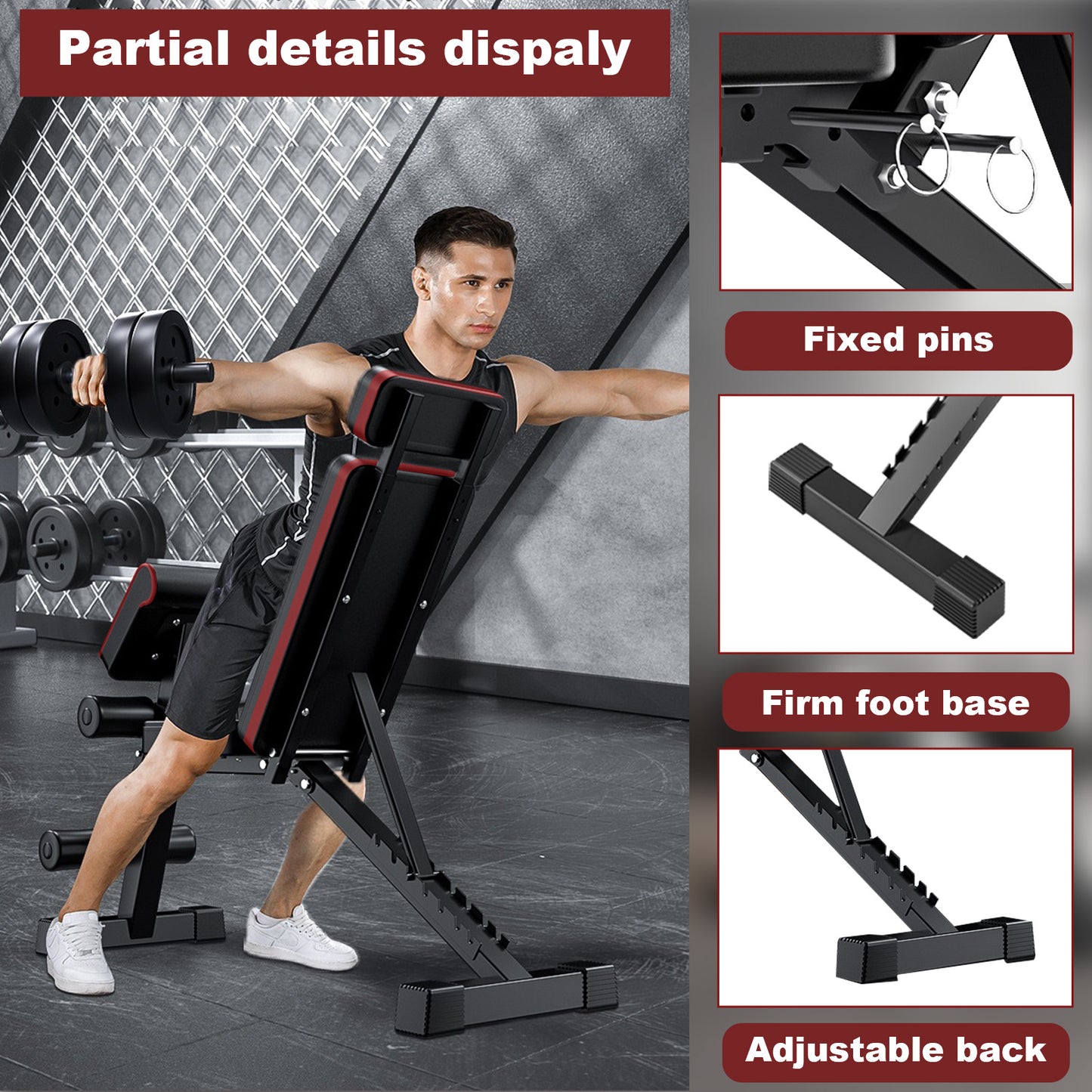BAOKALER 7 Levels Adjustable Weight Bench with Extended Headrest & Leg Extension, Foldable Dumbbell Workout Bench, Supports Up to 770 lbs, Incline & Decline Positions for Full Body Strength Training