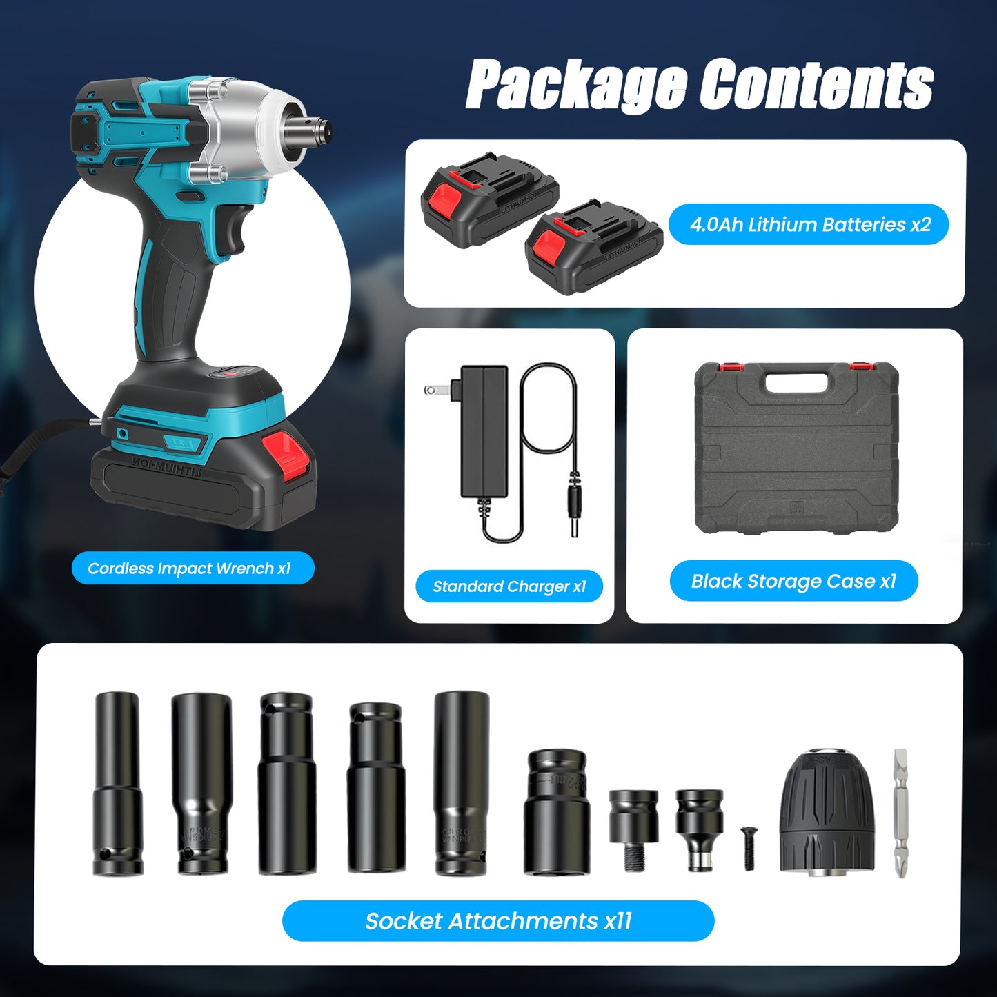 Baokaler Cordless Impact Wrench 1/2-Inch, Max Torque 740 Ft-lbs Impact Gun, High Efficiency Brushless Motor with Fast Charger and 2 Battery, 21V High Torque Power Impact Driver for Car/Mower