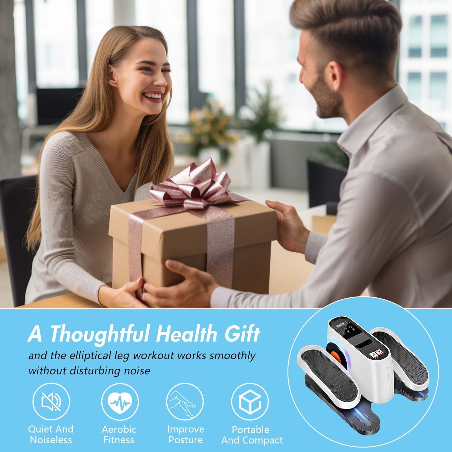 Under Desk Elliptical, Leg Exerciser for Seniors Fuly Assembled, Quiet & Portable Electric Seated Pedal Exerciser Adjustable Speeds, White