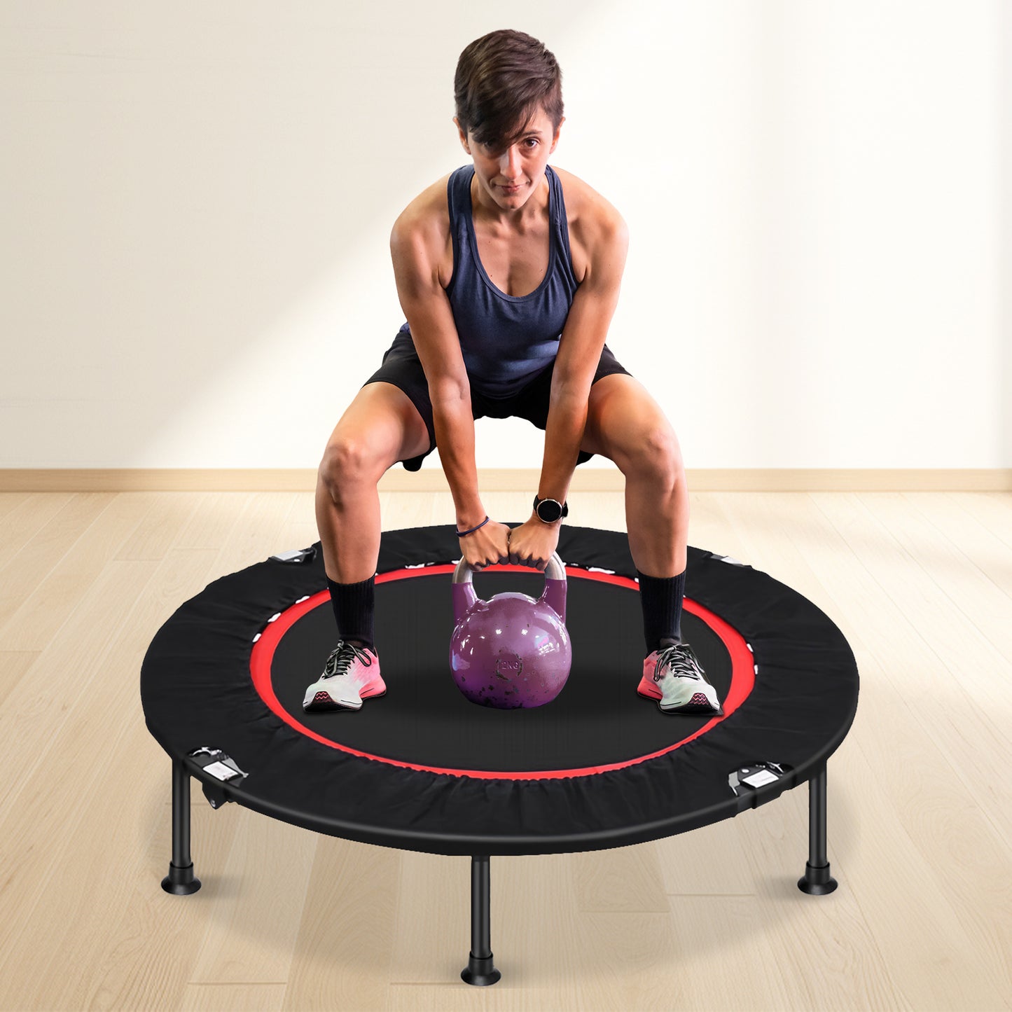 48" Exercise Mini Trampoline, Fitness Rebounder Trampoline for Adults with Adjustable Foam Bar, 330lb, Indoor Trampoline for Adults/Kids