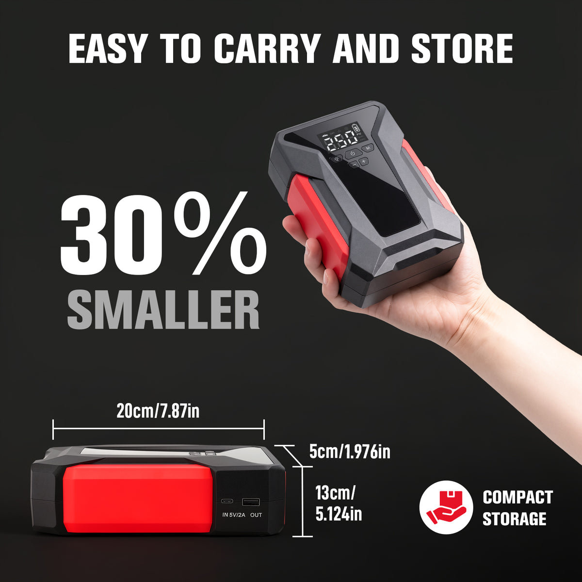 5 in 1 12V Car Jump Starter with Air Compressor, 1200A Peak Portable Jump Pack, 150PSI Digital Tire Inflator, 6000mAh Power Bank with LED Light for Cars Trucks SUVs