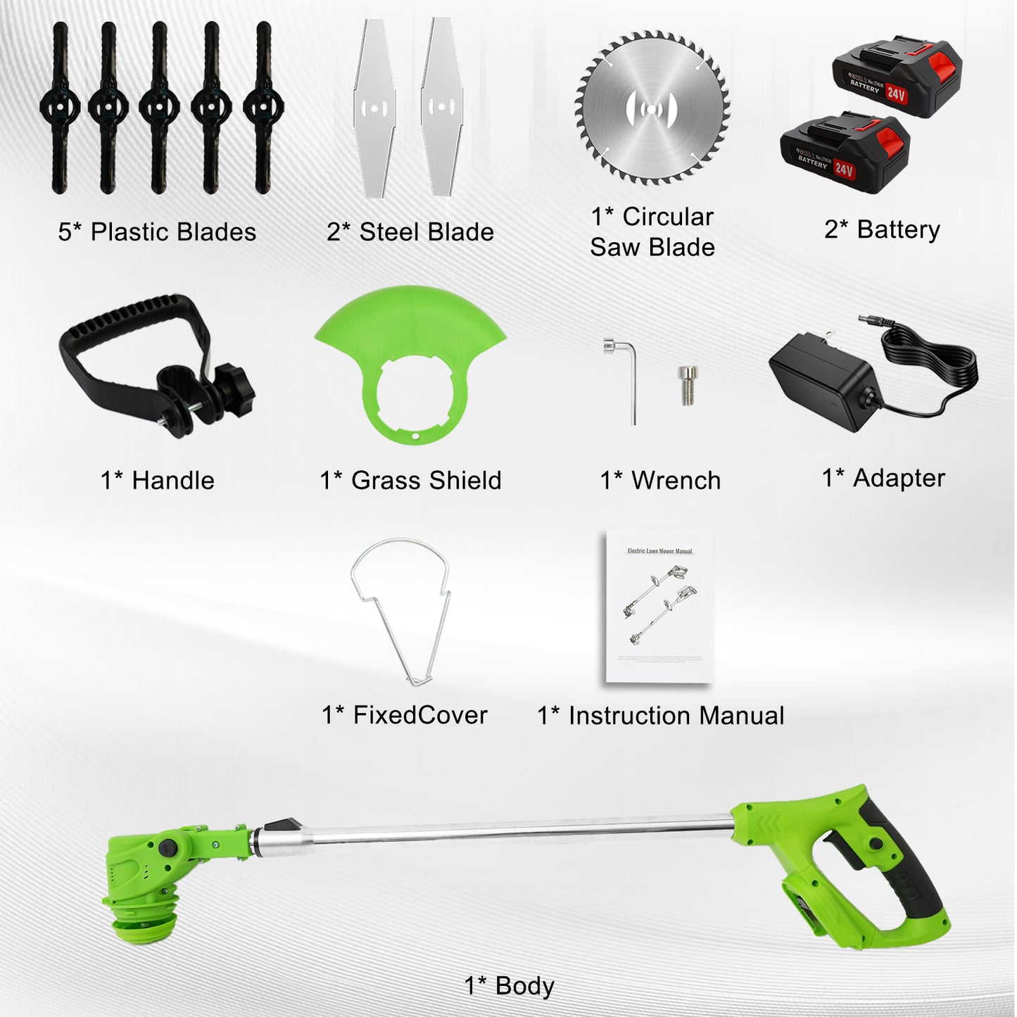 24V 650W Lawn Mover Electric Grass Trimmer Cordless W/2 Batteries, Battery Weed Eater, Electric Weed Wacker, Lawn Mower Cordless Pruning Cutter Weed Wacker Garden Trimming Tool