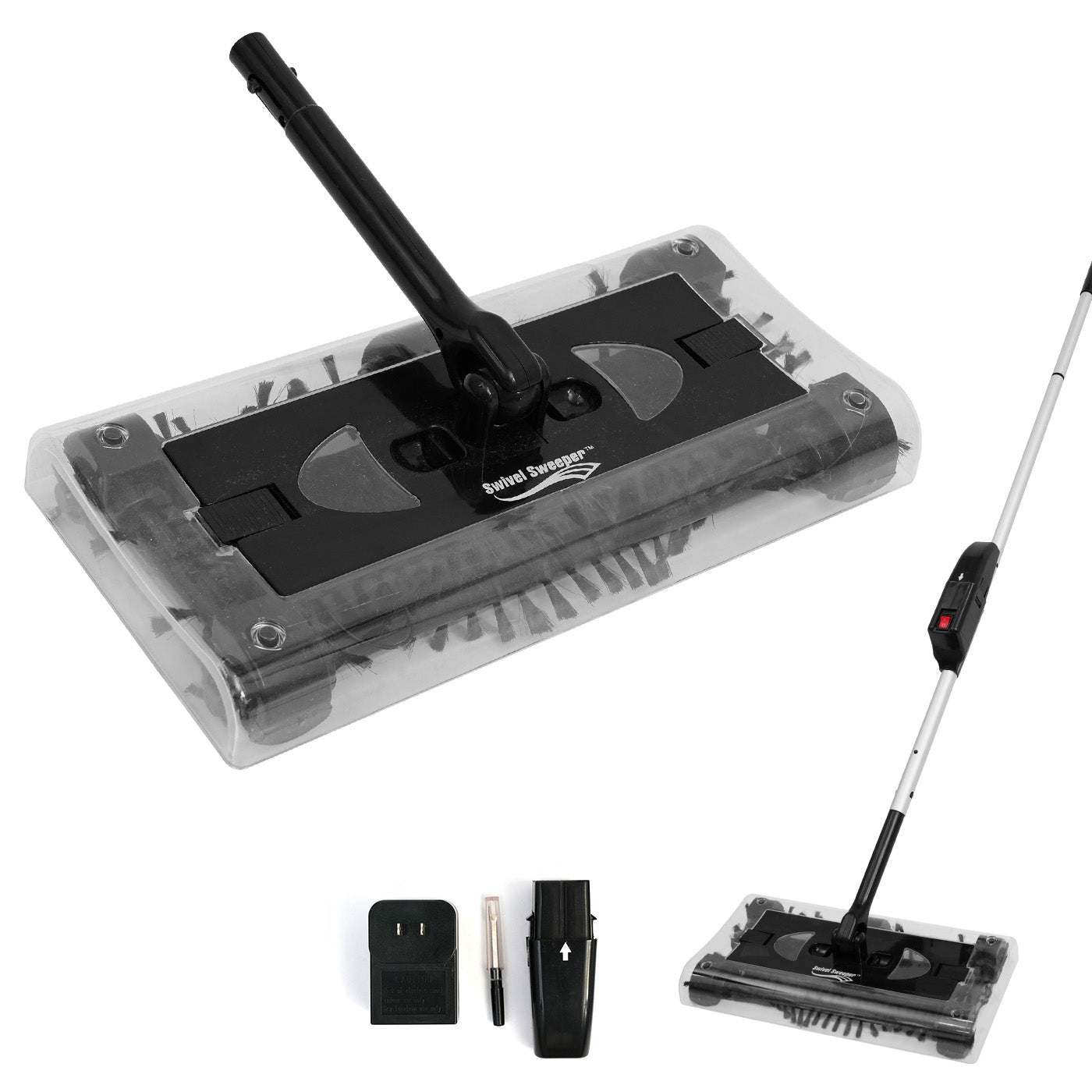 CATGOOD Cordless Rechargeable Floor & Carpet Sweeper, Manual Floor Sweeper Lightweight Floor Cleaner with Low Profile Body to Reach Under Furniture, Black