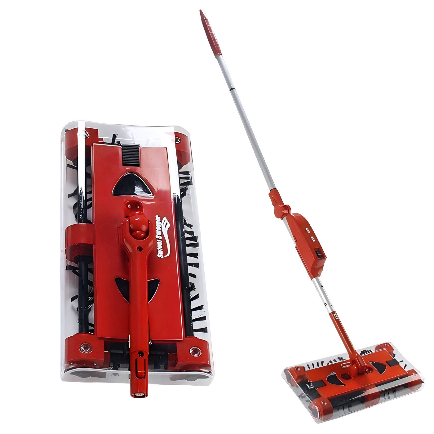 CATGOOD Compact Lightweight Manual Cordless Cleaning Floors Carpet Sweeper, 46", Red