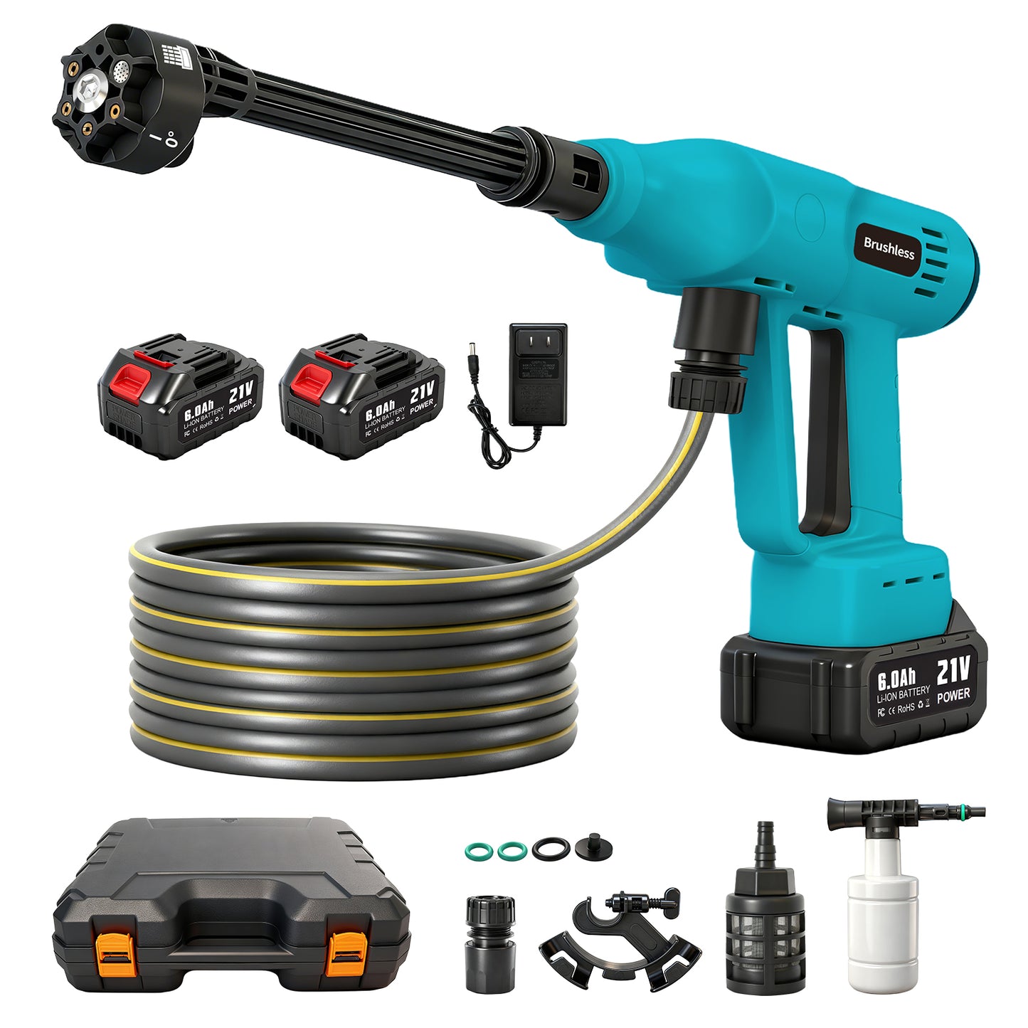 Cordless Pressure Washer, 700PSI Portable Power Washer with LED Display, 2.1GPM Power Cleaner with 6-in-1 Adjustable Nozzle, 16.4ft Hose for Cars/Patios, Blue