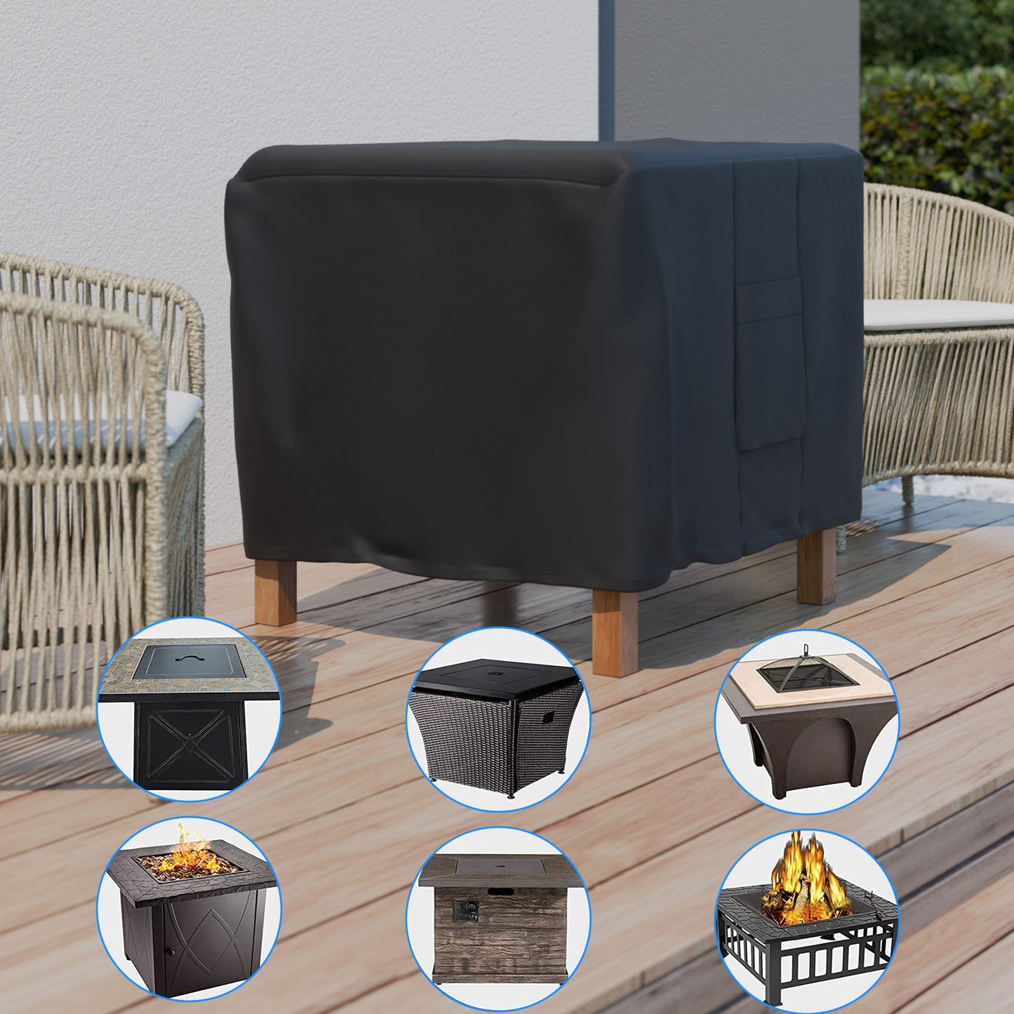 CATGOOD Fire Pit Cover Square, Waterproof Square Fire Pit Table Cover, 600D Heavy Duty Fabric with PVC Coating