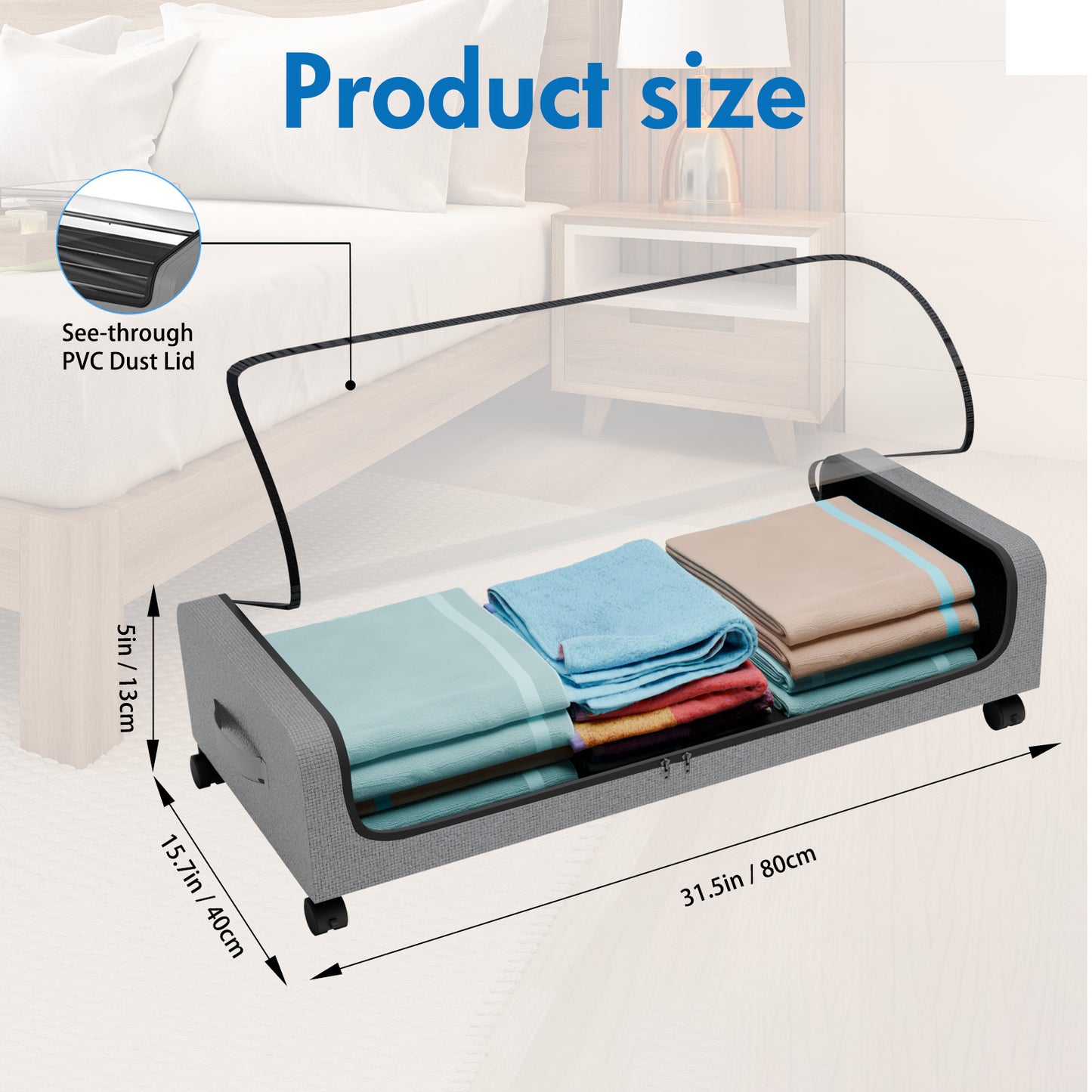 Under Bed Storage with Wheels, 2 Pack Under Bed Storage Containers, Under Bed Shoe Storage Organizer, Rolling Under Bed Metal Drawer for Clothes, Gray