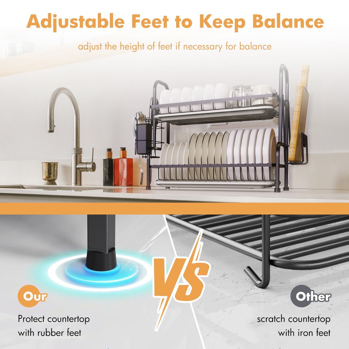 Dish Drying Rack, Kitchen Organization Storage Shelf Dish Drainer Rust-poof Dish Racks for Organizer Home Kitchen Counter with Drainboard, Utensil Holder, Cutting Board Holder