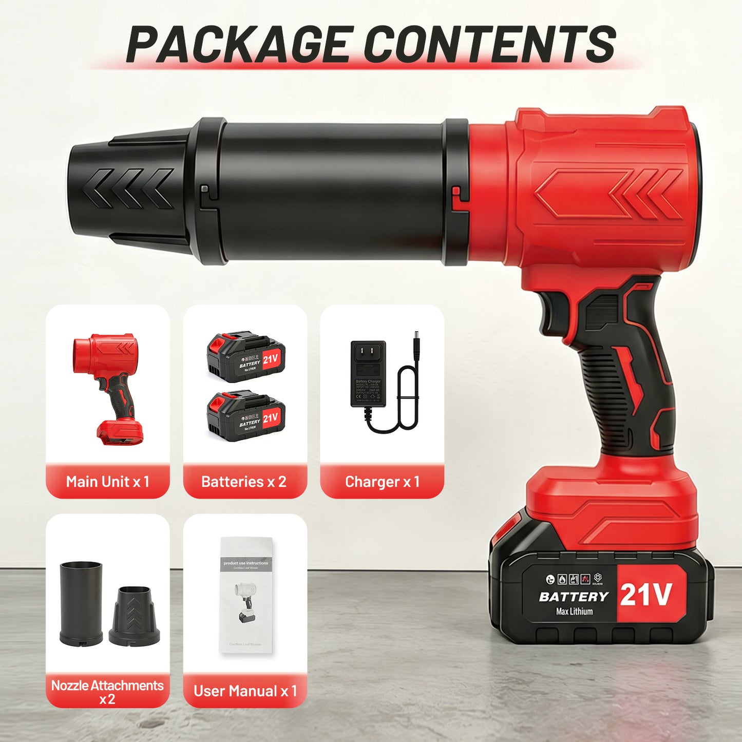 Cordless Leaf Blower, 950000 RPM Electric Leaf Blower with 2 X 4.0Ah Batteries & Charger, 110MPH Lightweight Handheld Blower for Patio Cleaning Blowing Leaves & Dust, Red