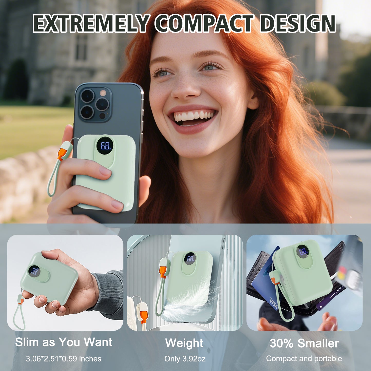 Portable Charger, Lightest 10000mAh 22.5W PD Power Bank, USB C in & Out Fast Charging Battery Pack, External Phone Powerbank Compatible with iPhone 16 15 14 13 Samsung S22 S21 Google iPad etc(Green)