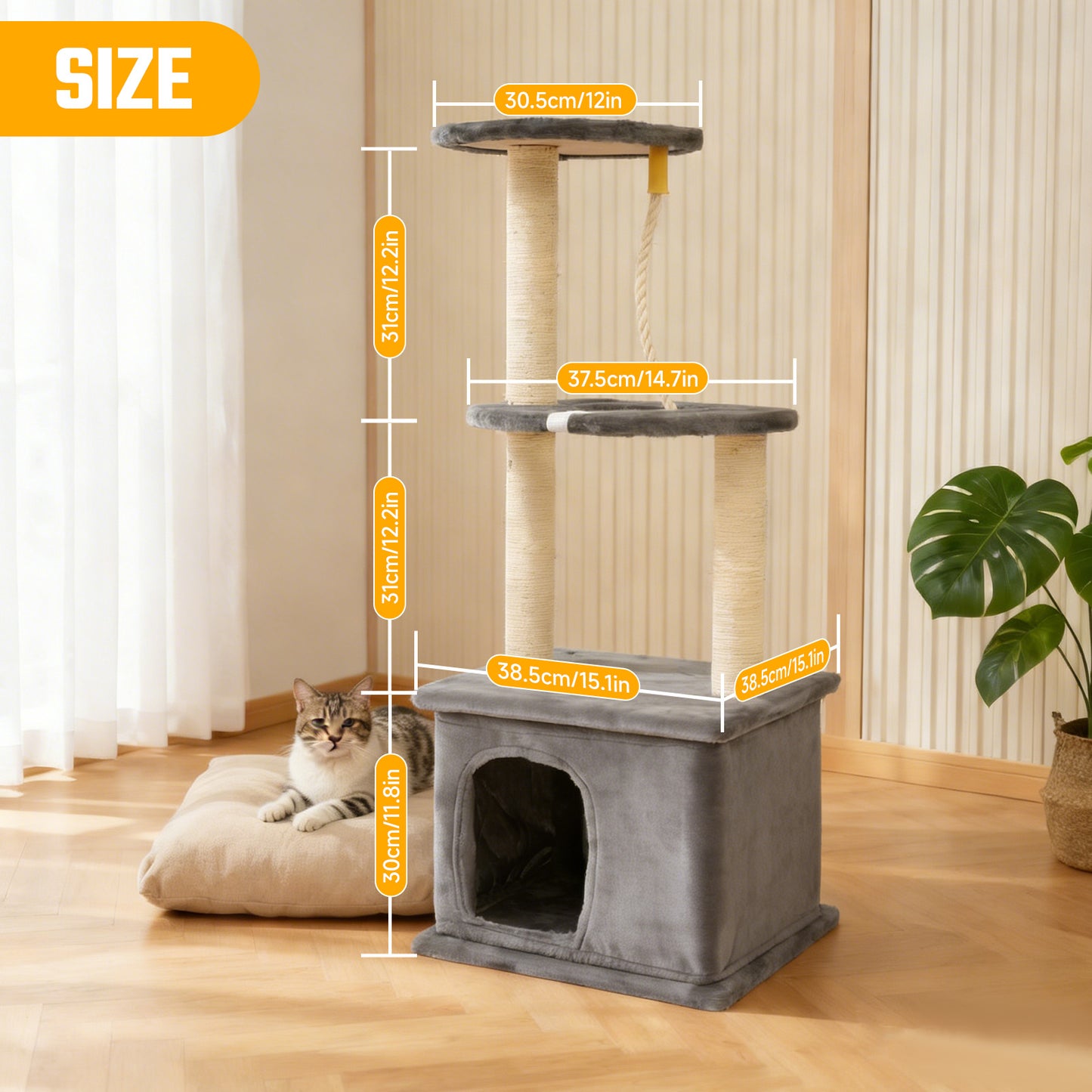 Cat Tree with Condo and Sisal Post, Multi-Level Cat Tower with Top Perchs, Cratching Post for Indoor Cats, Gray