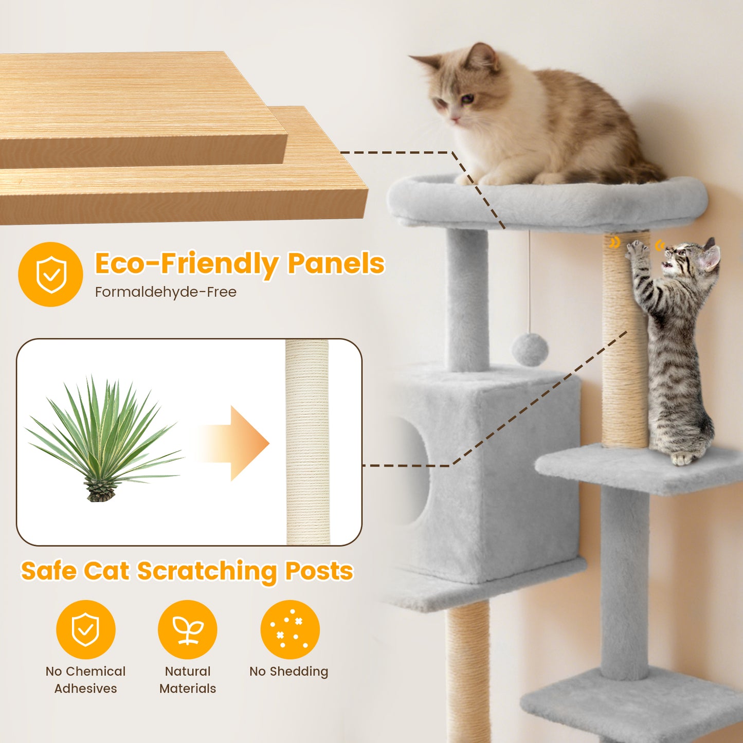 Sturdy Cat Tree: 40-Inch Indoor Cat Tower with Steps for Easy Climbing, Hiding Caves, Scratching Posts & Toys, Perfect for Big Cats