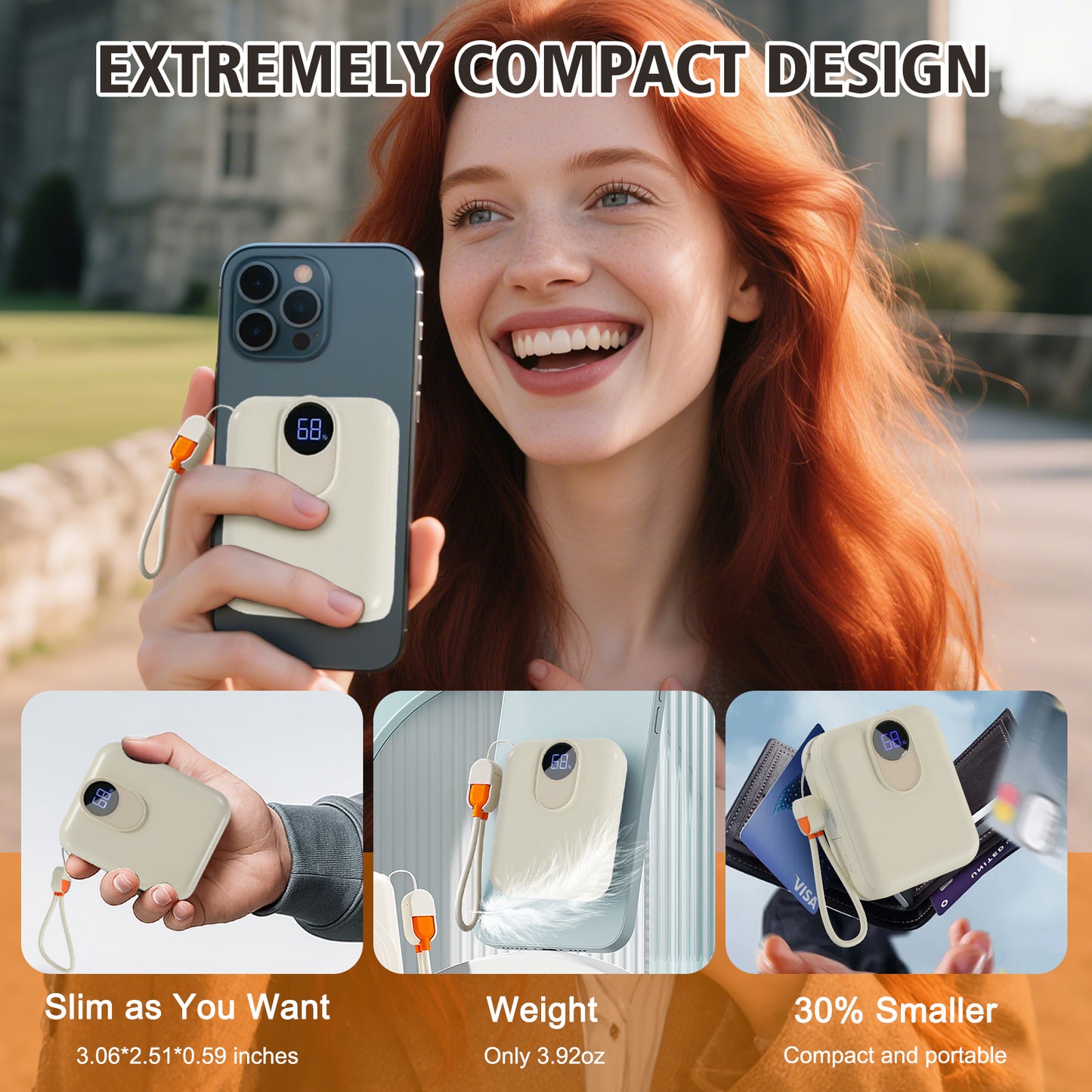 Portable Charger, Lightest 10000mAh 22.5W PD Power Bank, USB C in & Out Fast Charging Battery Pack, External Phone Powerbank Compatible with iPhone 16 15 14 13 Samsung S22 S21 Google iPad etc(Cream White)